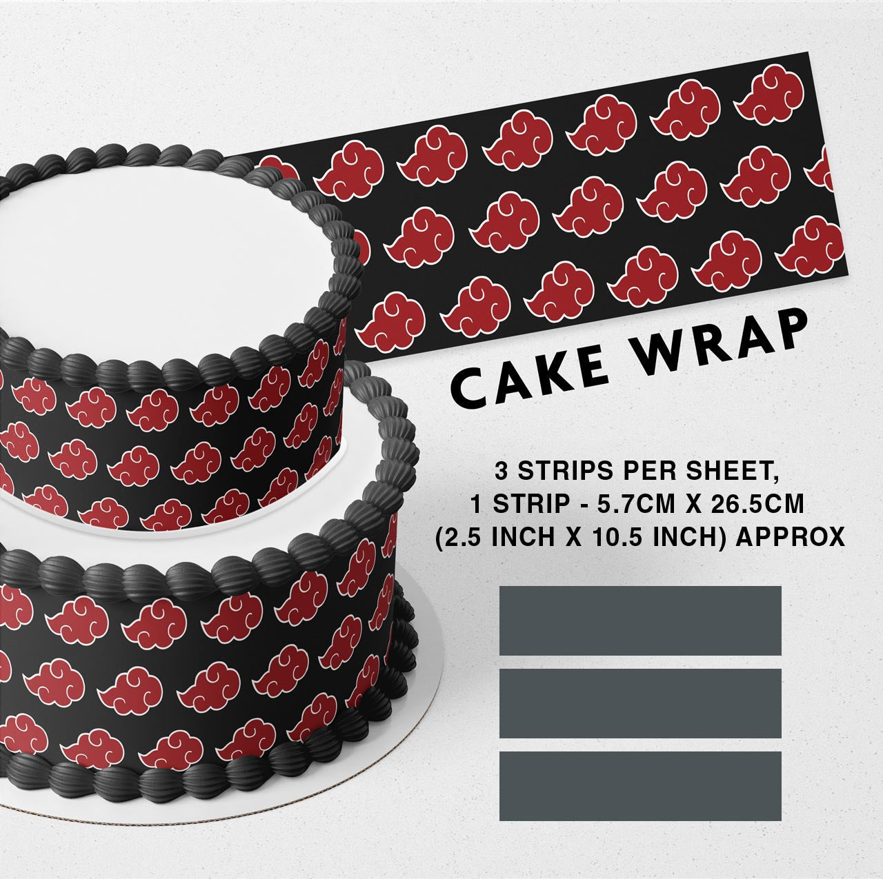 Akatsuki Naruto Pattern Strips Edible Icing Printed Cake Wrap Strips Topper Ribbon Border image 0