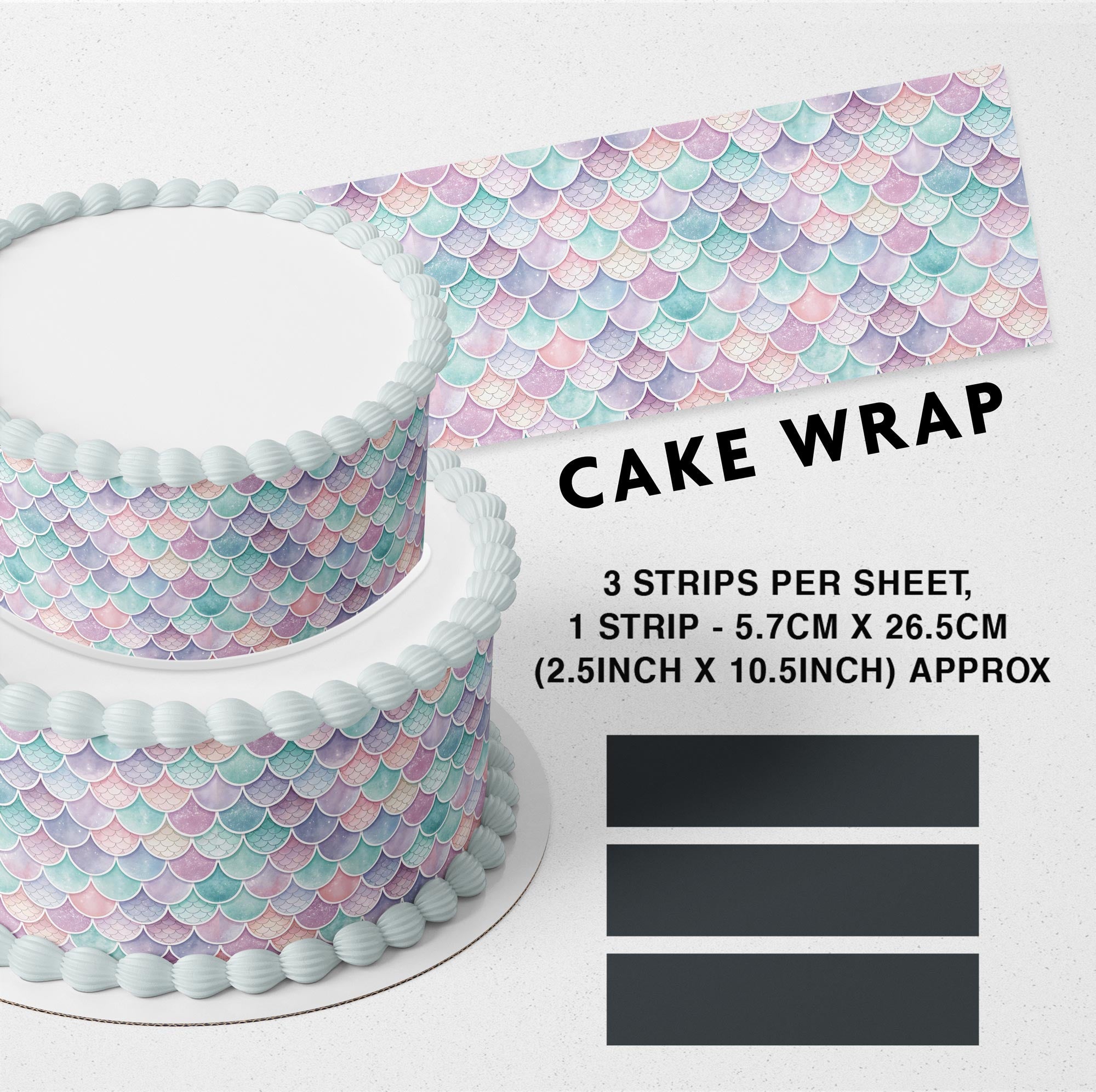 Mermaid Princess Girls Edible Icing Printed Cake Wrap Strips Topper Ribbon Border image 0