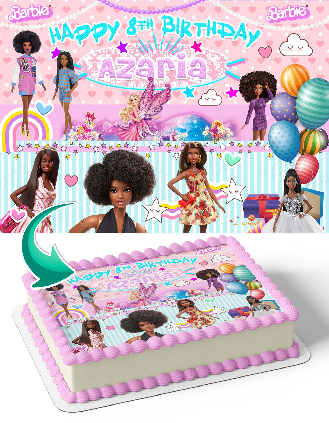 African American Barbie Princess Black Edible Cake Topper