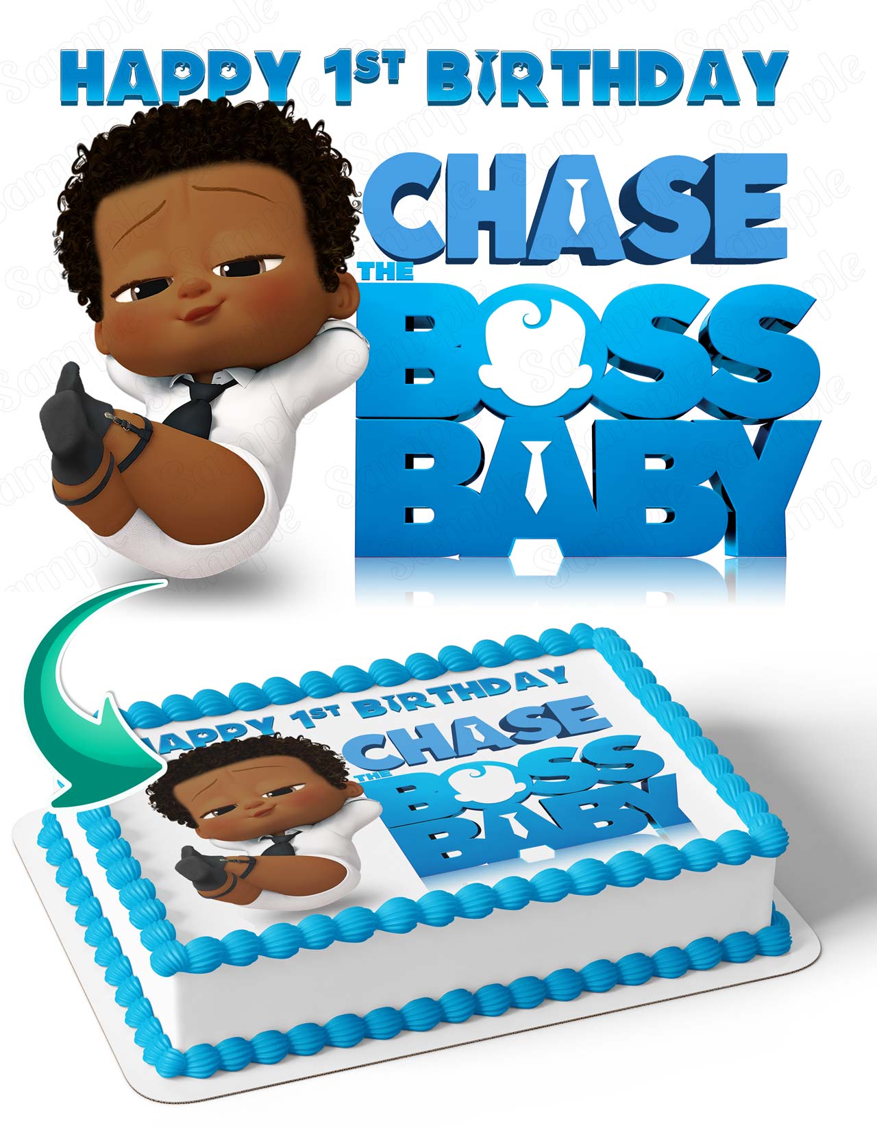 Kids Baby African American Black Boy Edible Cake Topper