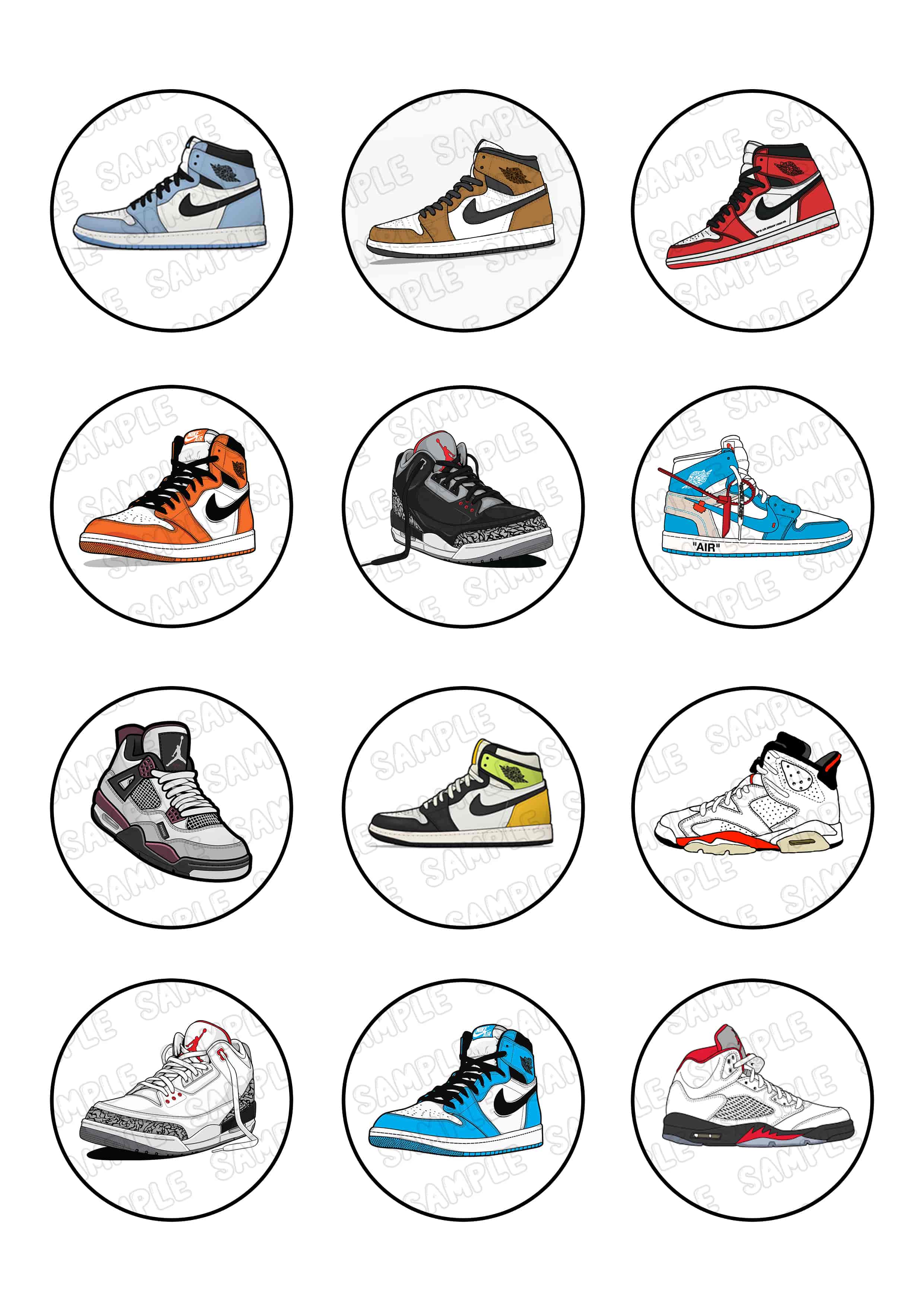 Jordan Retro Basketball Edible Cupcake Toppers – Round Icing Shee - Edible Cake Topper | Icing Sheet | Birthday Cake Decoration