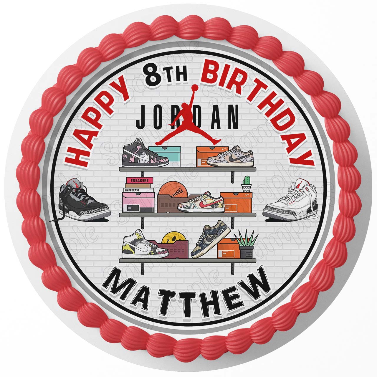 Air Fly Sneakers HRT Round – Icing Sheet Birthday - Personalized Edible Cake Topper | Custom Icing Sheet | Birthday Cake Decoration