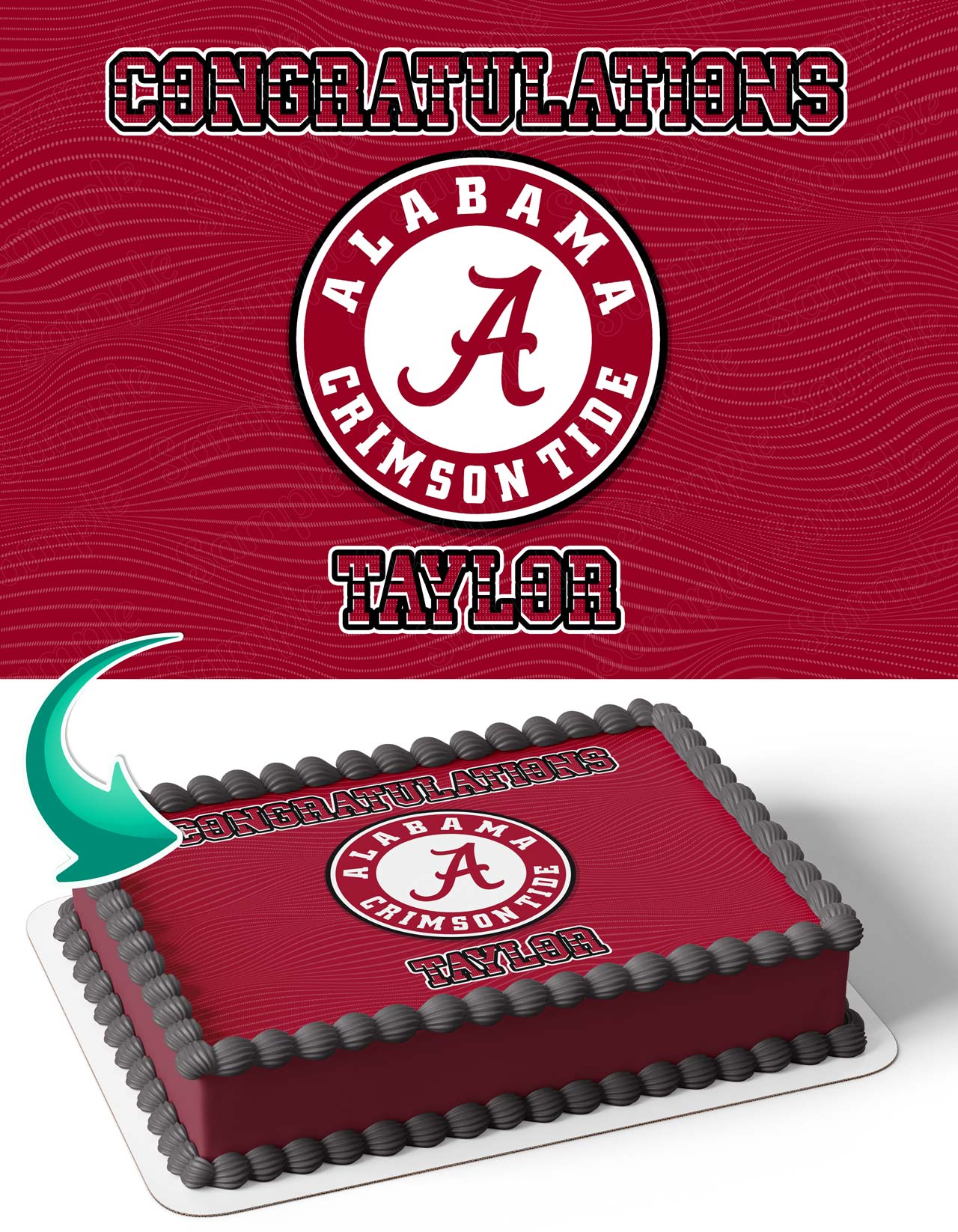 Alabama Crimson Tide ACT Edible Cake Topper