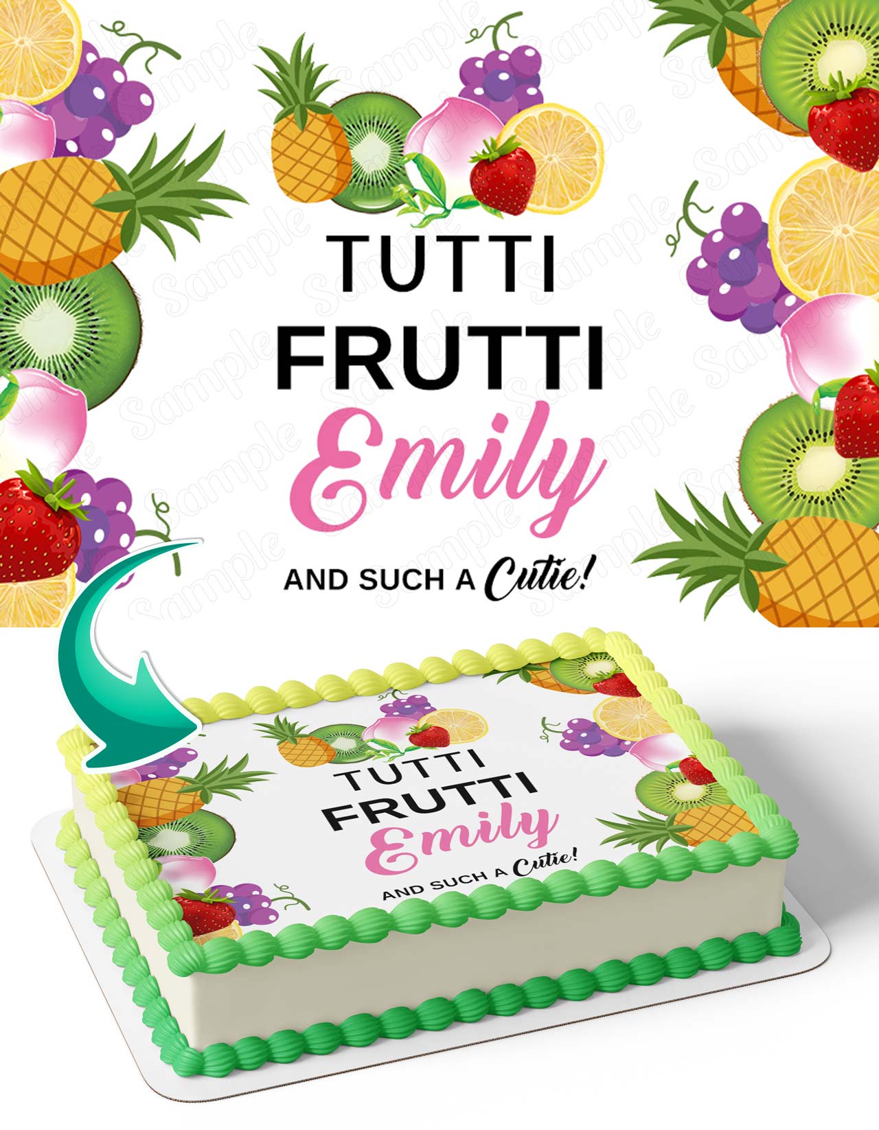 All Fruit Strawberry Orange Pineapple Peach Kiwi Grape Girls AFG Edible Cake Topper