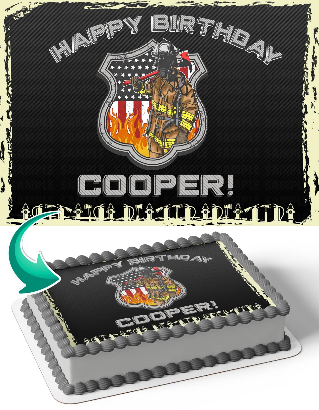 American Rescue Fireman Fire Deparment Officer Edible Cake Topper