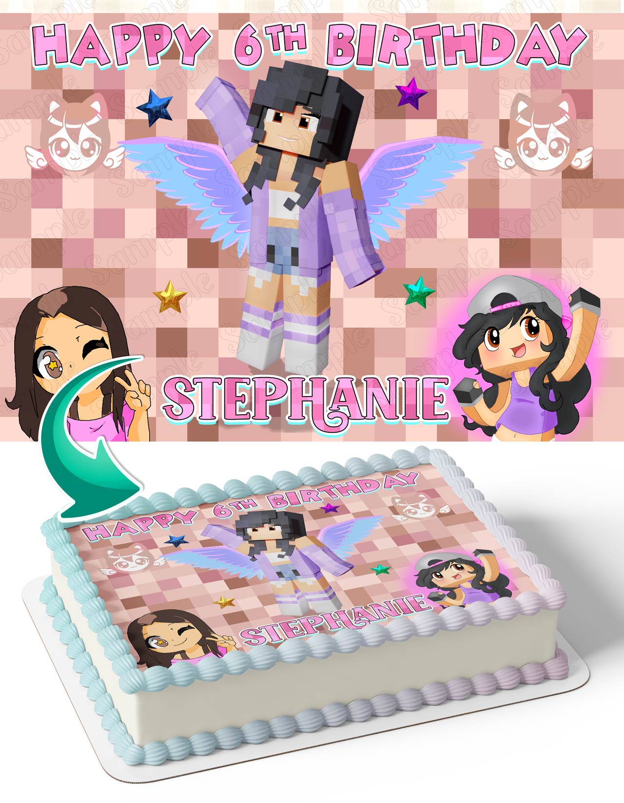 Aphmau Mine Blocks Pixel Craft Youtuber Edible Cake Topper