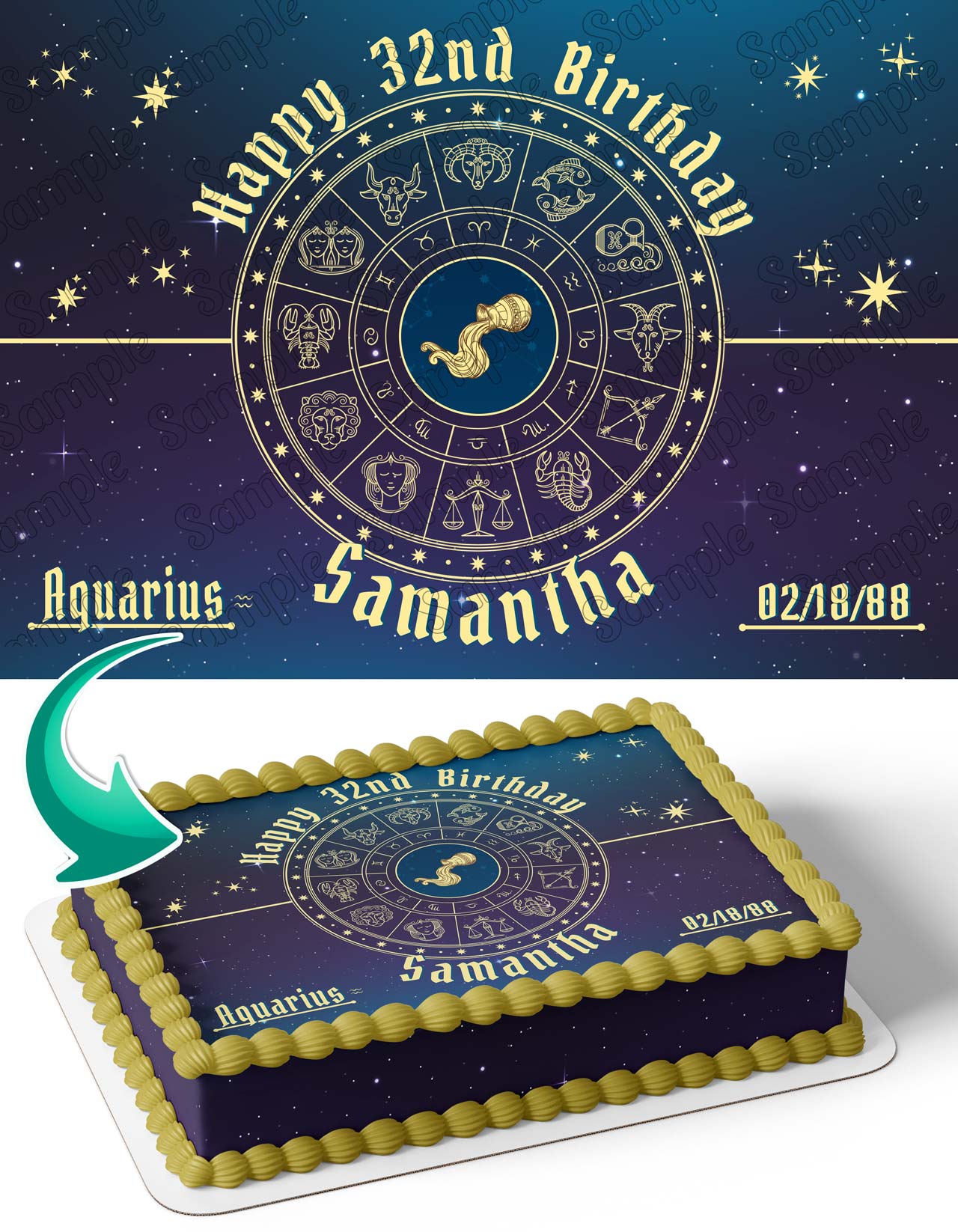 Aquarius Horoscope Astrology Zodiac Edible Cake Topper