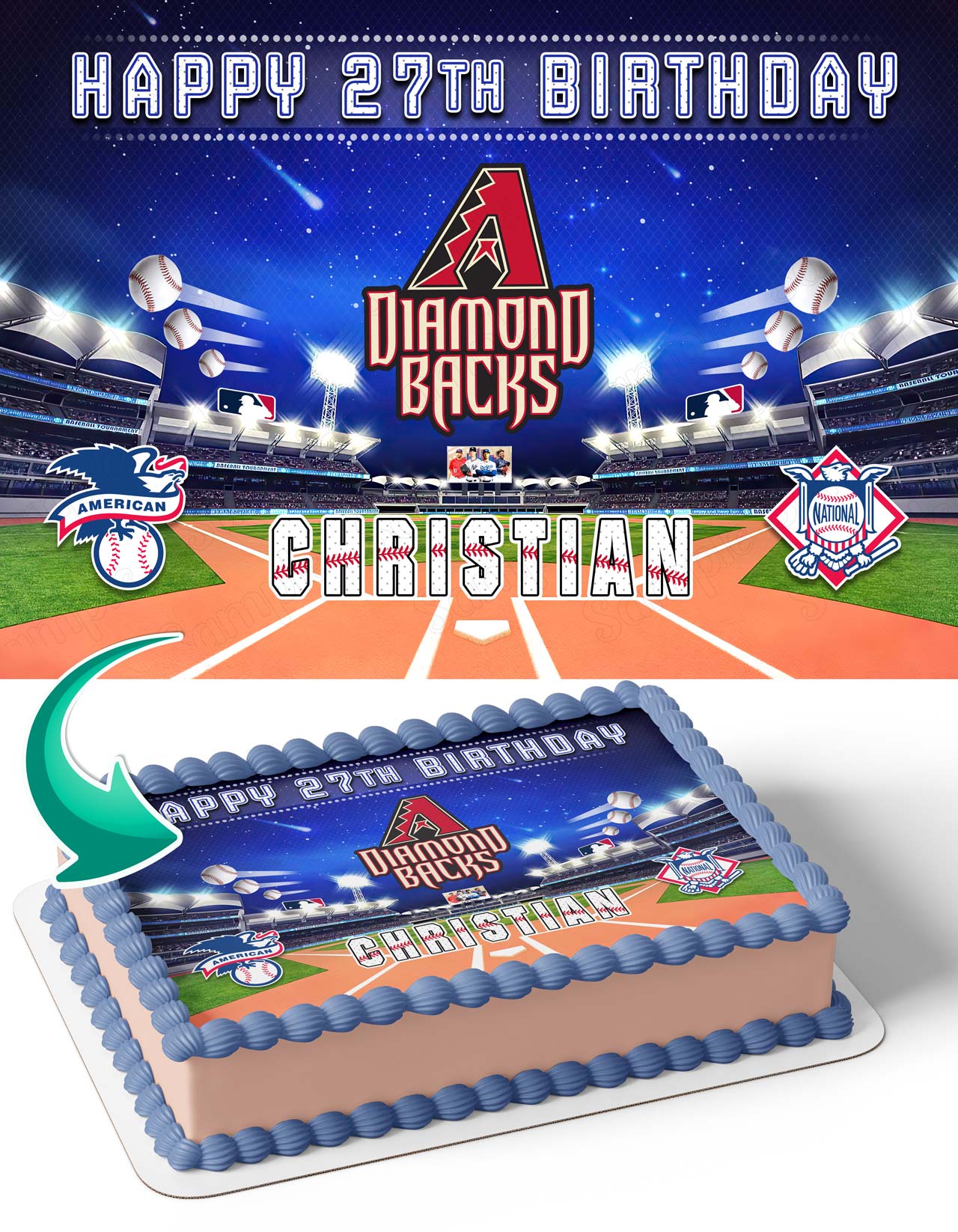 Arizona Diamondbacks Baseball Edible Cake Topper