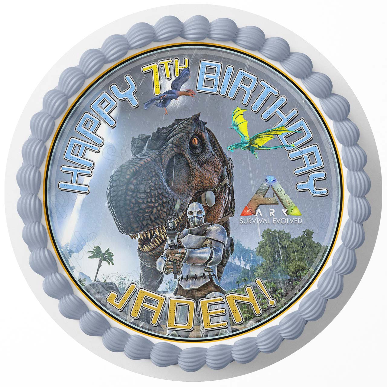 ARK Survival Round – Icing Sheet Birthday - Personalized Edible Cake Topper | Custom Icing Sheet | Birthday Cake Decoration | Photo Cake Image