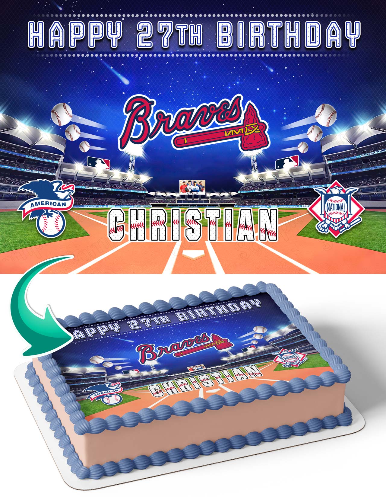 Atlanta Braves Baseball Edible Cake Topper