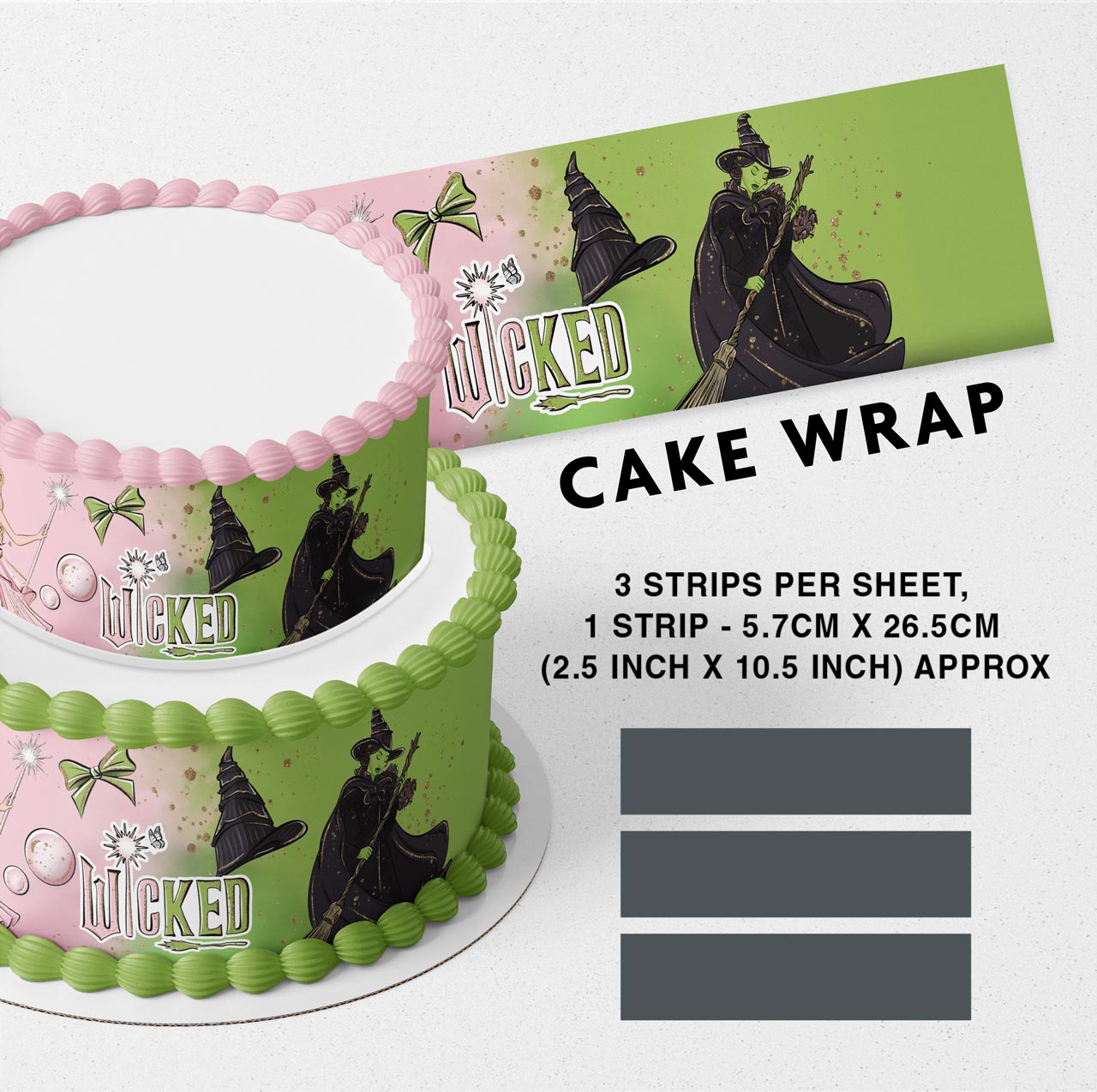 Wickeid Movie Themed Strips Edible Icing Printed Cake Wrap Strips Topper Ribbon Border image 0