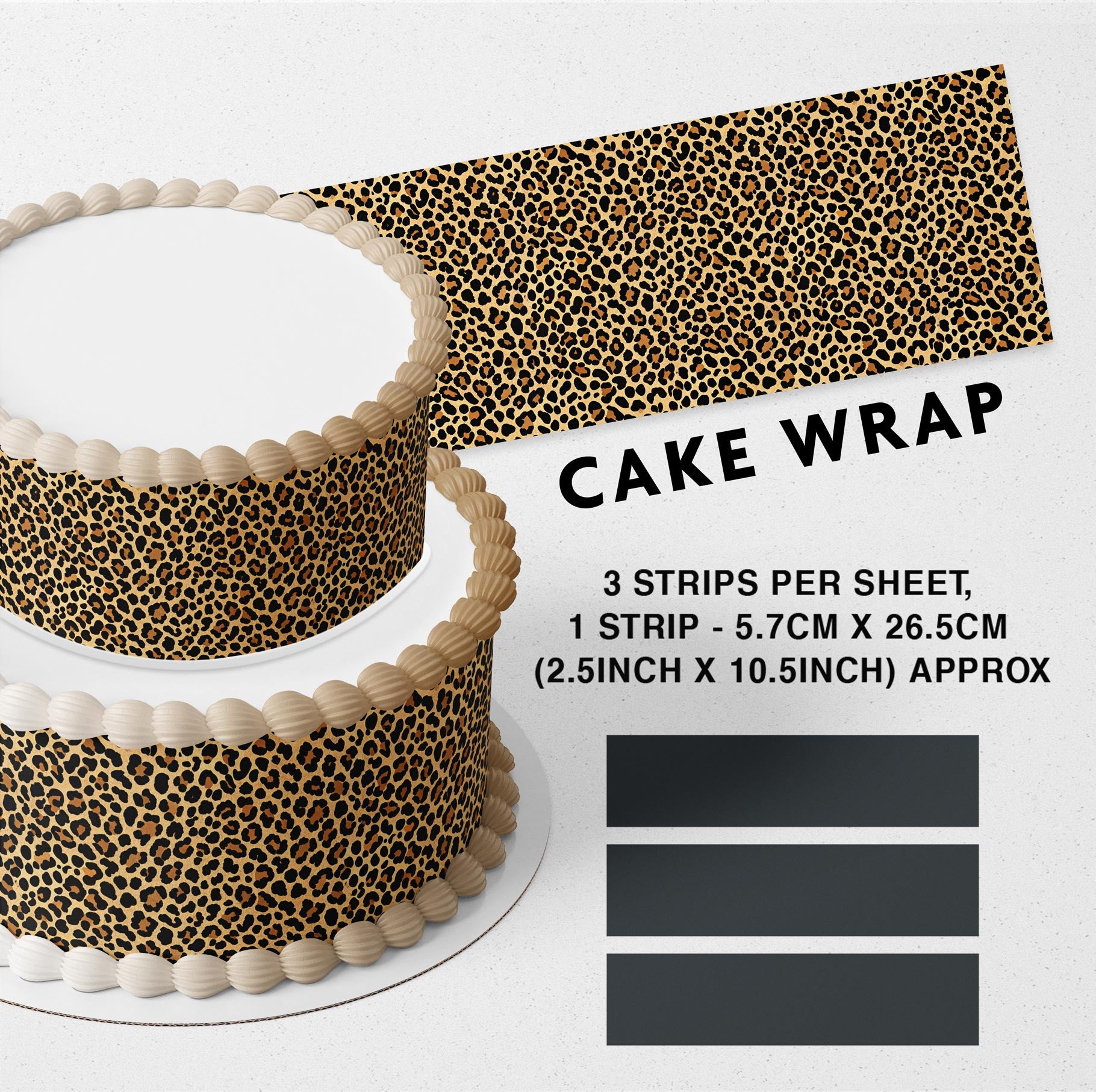 Brown Black Leopard Pattern Edible Icing Printed Cake Wrap Strips Topper Ribbon Border image 0