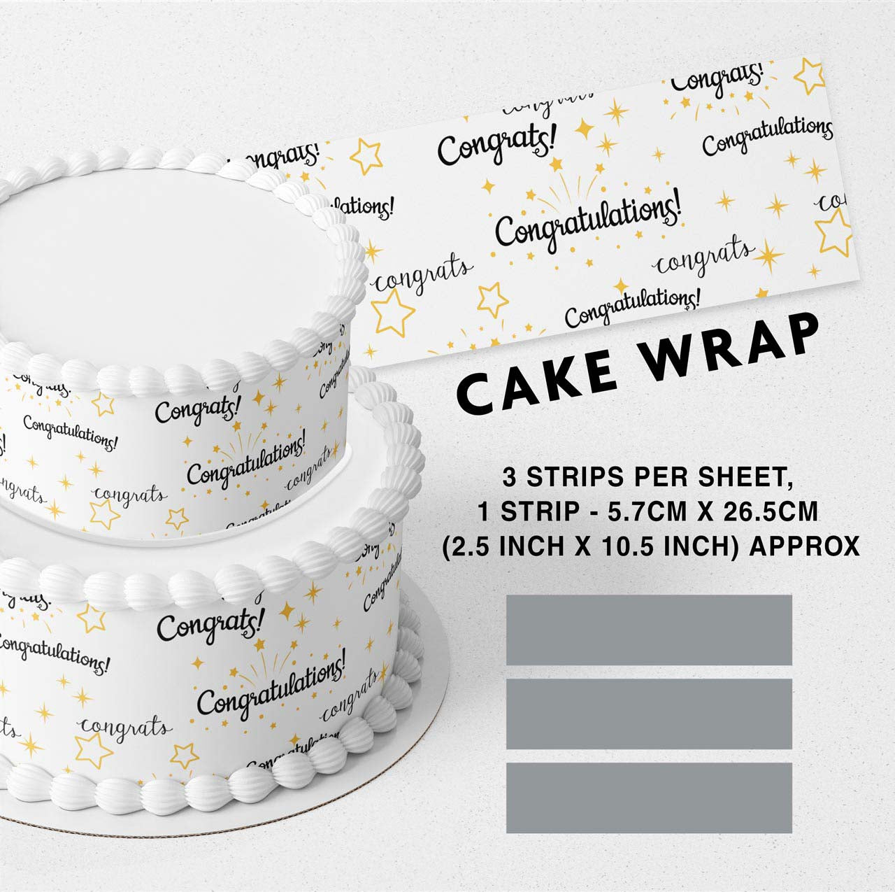 Congratulations Congrats Celebration Party Edible Icing Printed Cake Wrap Strips Topper Ribbon Border image 0