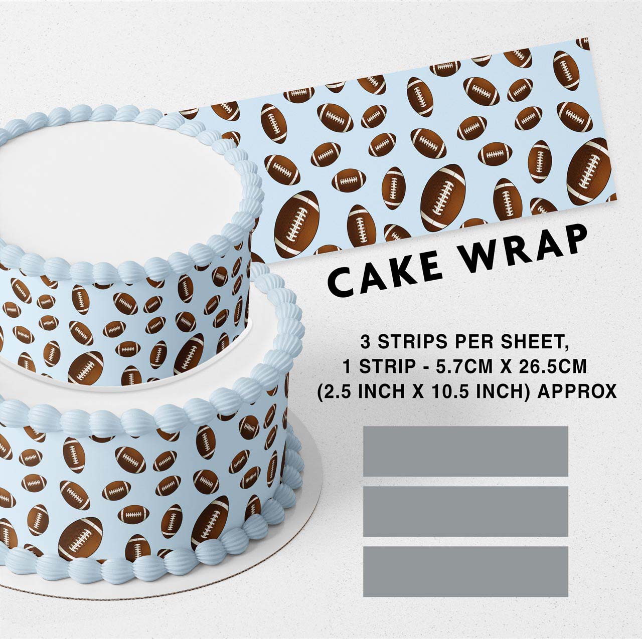 American Football Pattern Edible Icing Printed Cake Wrap Strips Topper Ribbon Border image 0