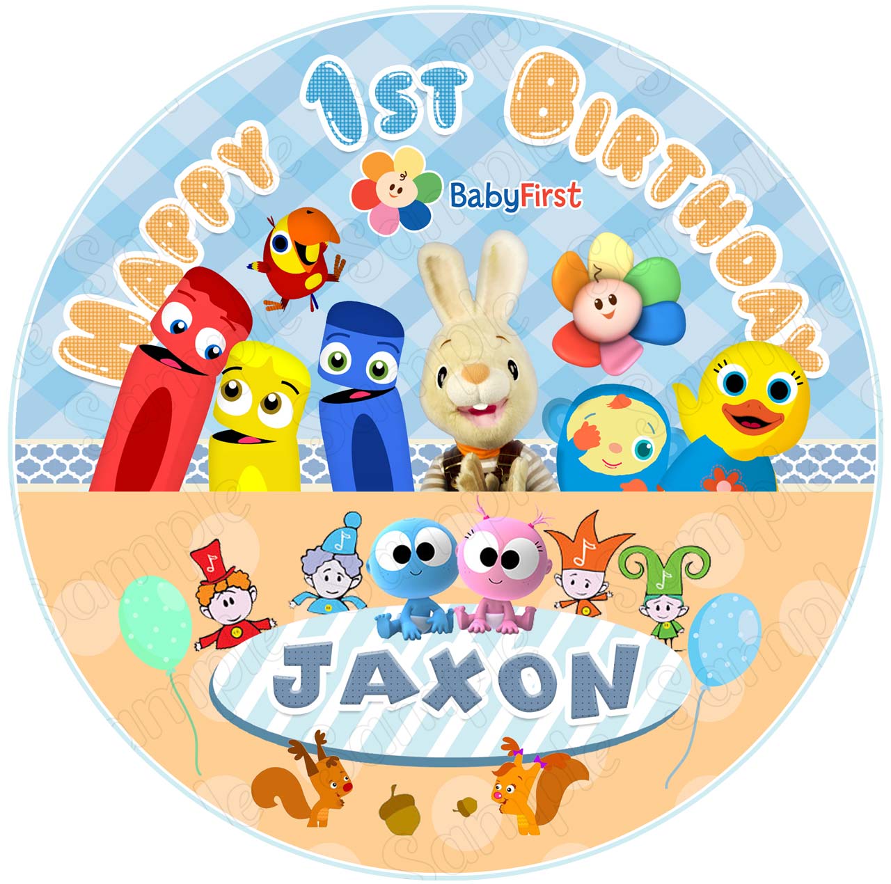 Baby First Kids Harry GooGoo ColorCrew PeakABoo Vocabularry Round - Personalized Edible Cake Topper | Custom Icing Sheet | Birthday Cake Decoration