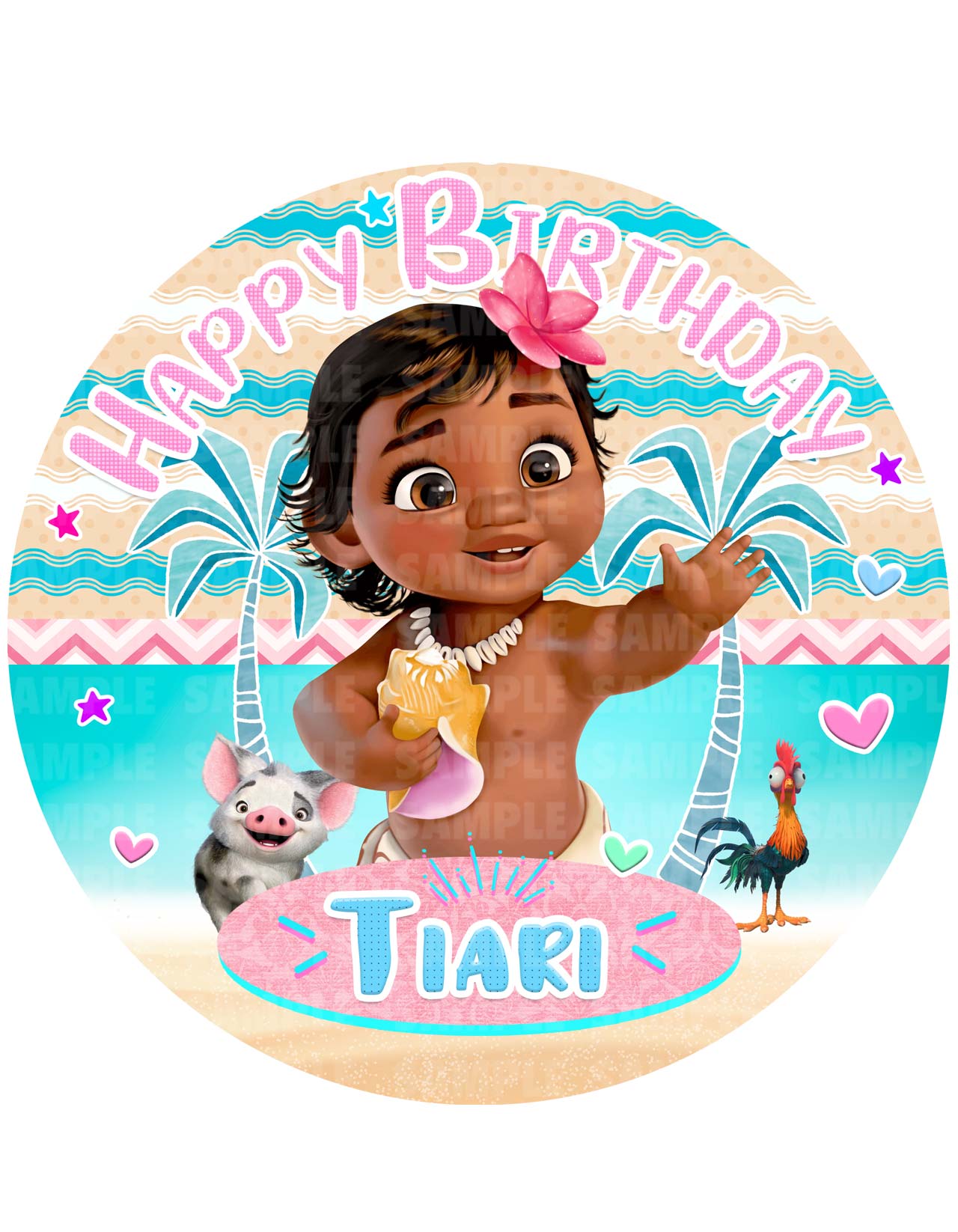 Baby Maona Round – Icing Sheet Birthday - Personalized Edible Cake Topper | Custom Icing Sheet | Birthday Cake Decoration | Photo Cake Image