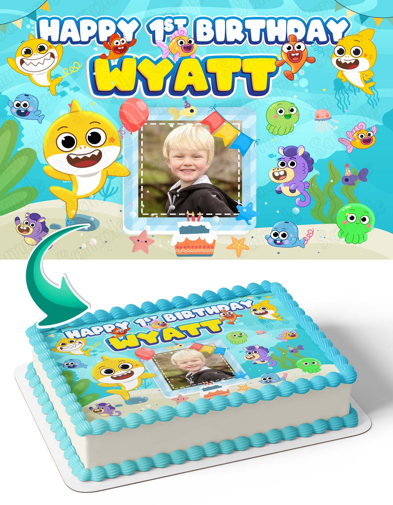 Baby Shark Big Show Photo Frame – Birthday Image - Personalized Edible Cake Topper | Custom Icing Sheet | Birthday Cake Decoration