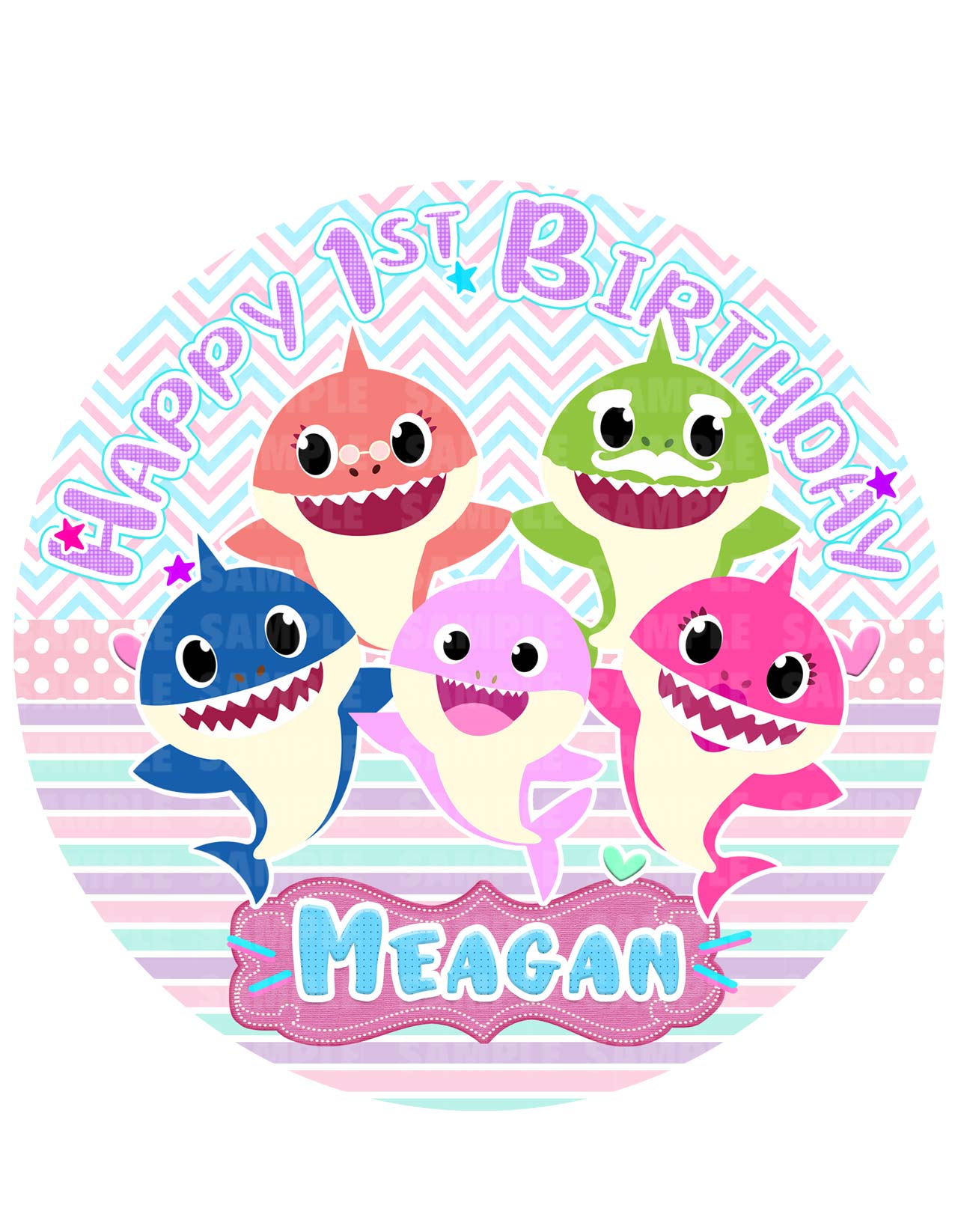 Baby Shark Girl Round – Icing Sheet Birthday - Personalized Edible Cake Topper | Custom Icing Sheet | Birthday Cake Decoration | Photo Cake Image