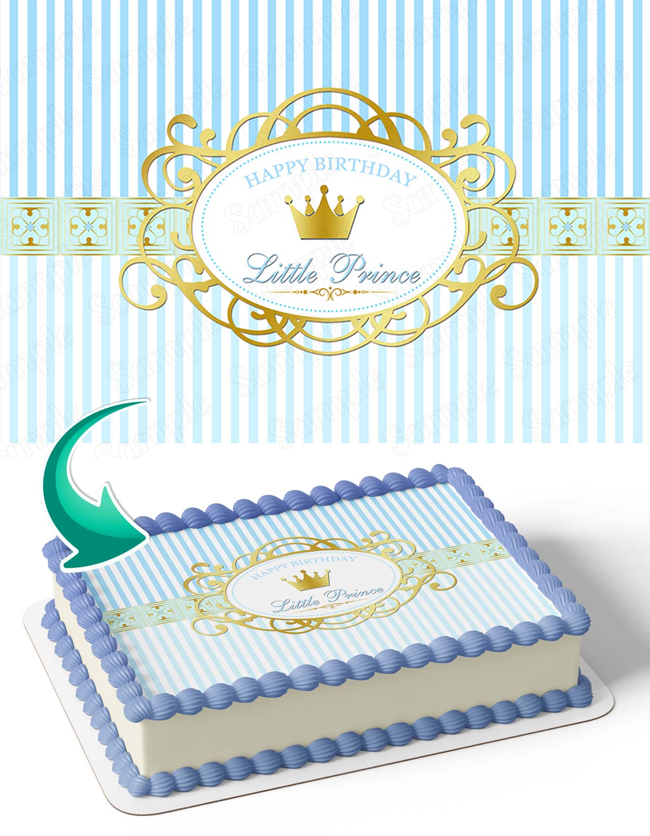 Baby Shower Blue Striped Royal Prince Crown Boy BSB Edible Cake Topper