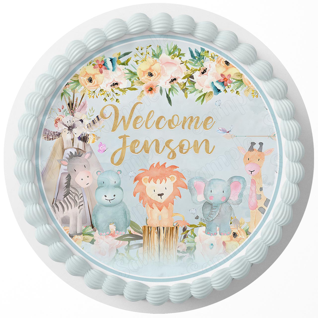 Baby Shower Jungle Safari Animals QMT Round – Icing Sheet Birthda - Personalized Edible Cake Topper | Custom Icing Sheet | Birthday Cake Decoration