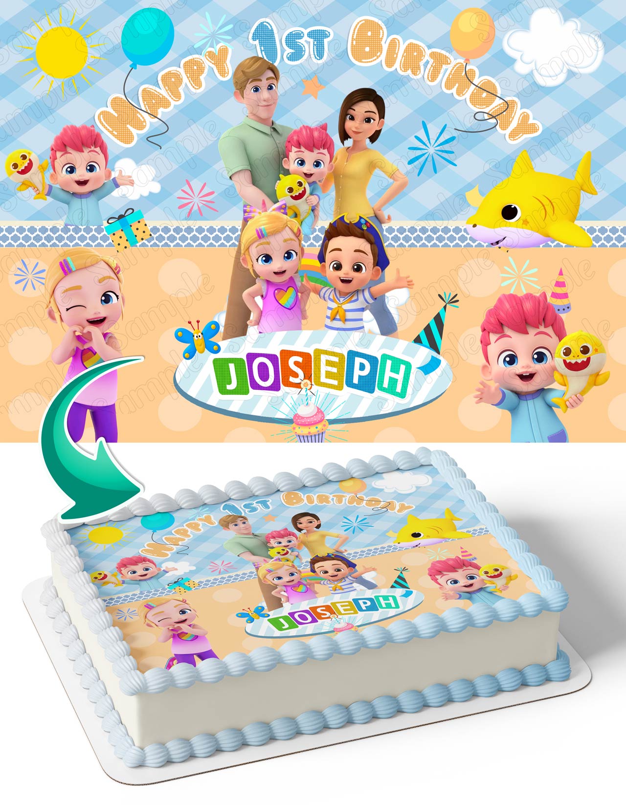 Babyfinn Nursery Kids Pinkfong Baby Shark Edible Cake Topper