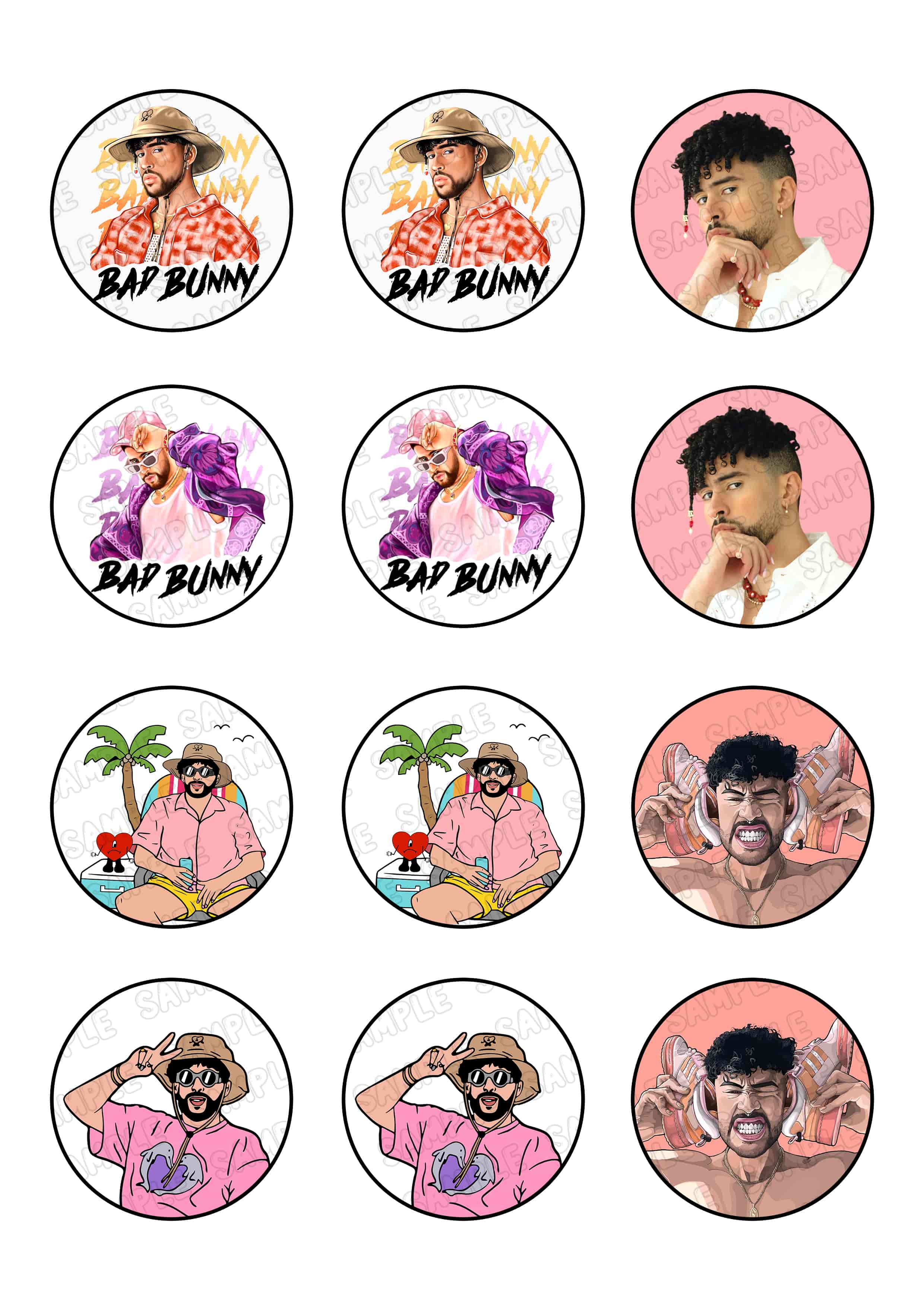 Bad Bunny Edible Cupcake Toppers – Round Icing Sheet Birthday Par - Edible Cake Topper | Icing Sheet | Birthday Cake Decoration