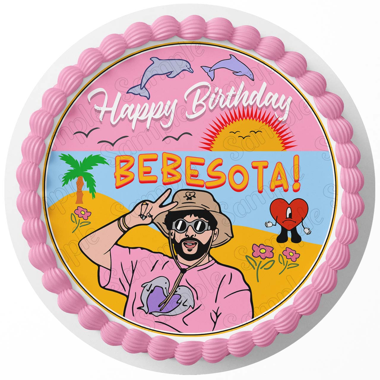 Benito Bunny Fun Bad Un Verano Sin Ti Bebesota Round – Icing Shee - Personalized Edible Cake Topper | Custom Icing Sheet | Birthday Cake Decoration