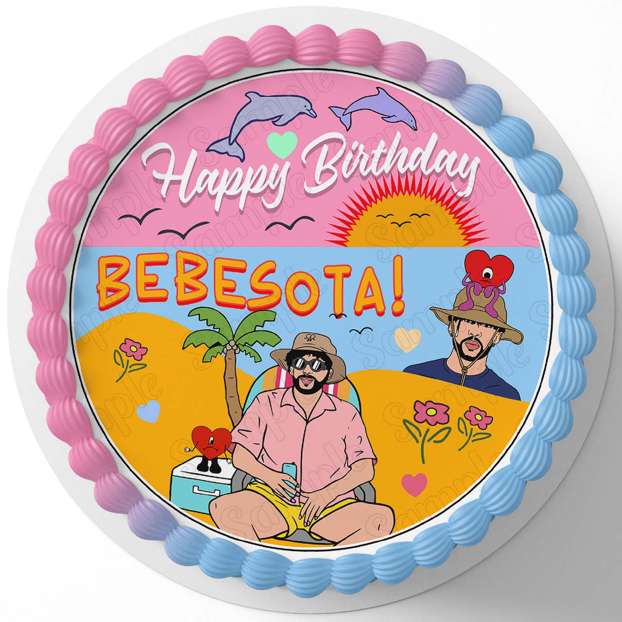 Benito Bunny Fun Bad Un Verano Sin Ti Neverita Bebesota Round – I - Personalized Edible Cake Topper | Custom Icing Sheet | Birthday Cake Decoration