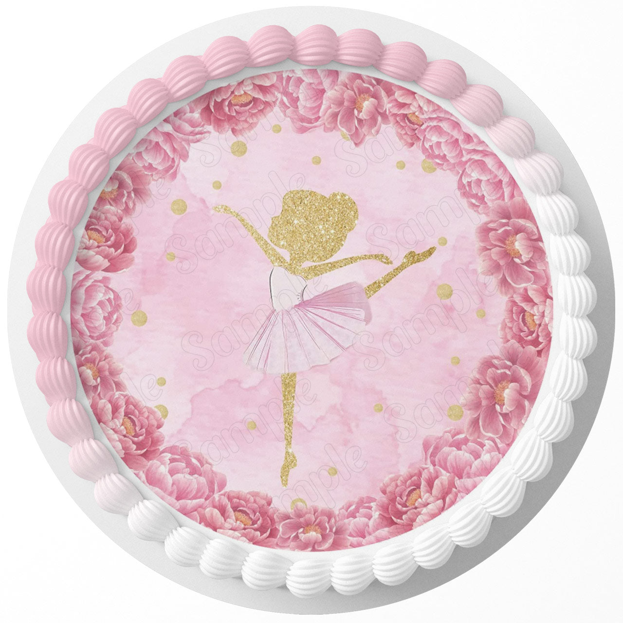 Ballet Dancer Pink Glitter RPN Round – Icing Sheet Birthday - Personalized Edible Cake Topper | Custom Icing Sheet | Birthday Cake Decoration
