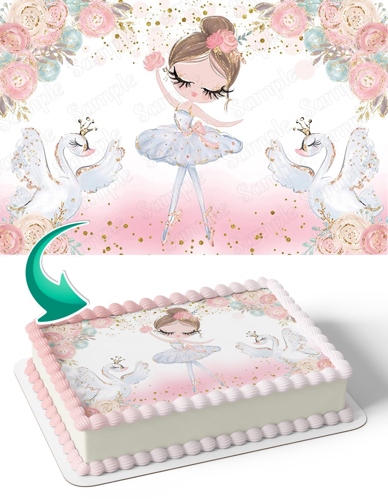 Ballet Dancer Pink Goose Crown Edible Cake Topper