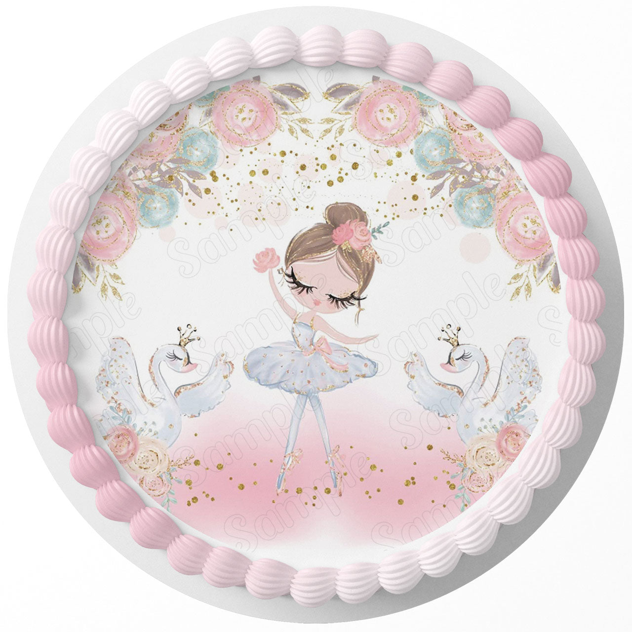 Ballet Dancer Pink Goose Crown SKW Round – Icing Sheet Birthday - Personalized Edible Cake Topper | Custom Icing Sheet | Birthday Cake Decoration