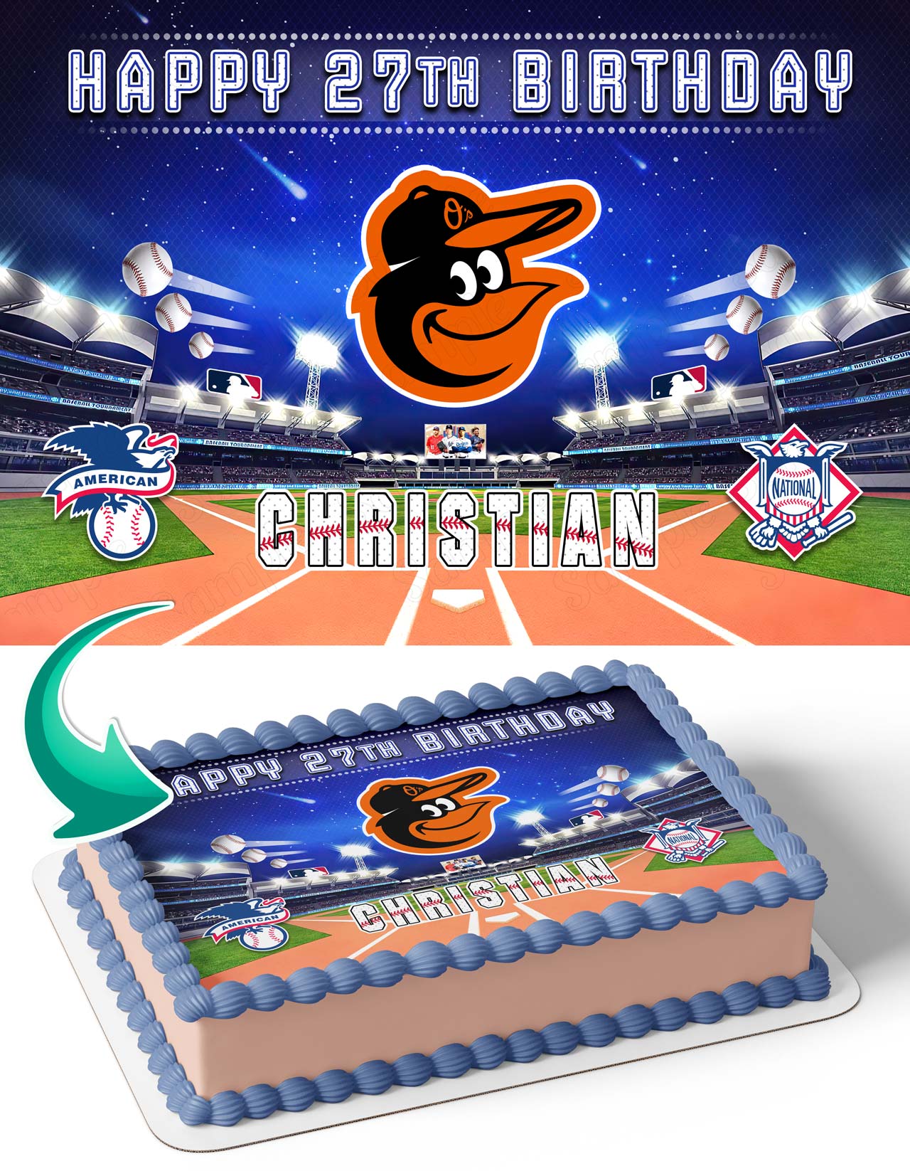 Baltimore Orioles Baseball Edible Cake Topper