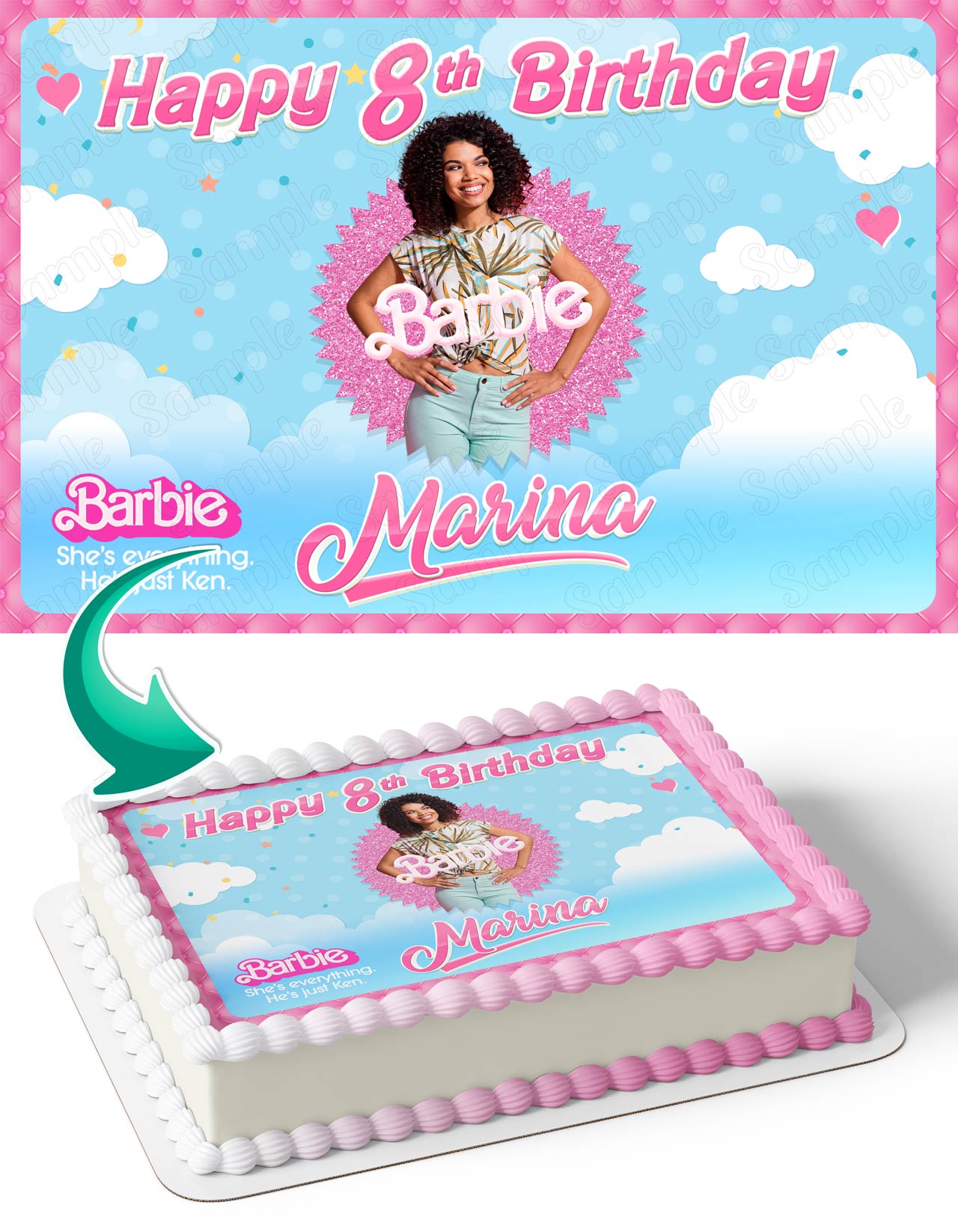 Barby Frame Girls Photo Frame – Birthday Image - Personalized Edible Cake Topper | Custom Icing Sheet | Birthday Cake Decoration | Photo Cake Image