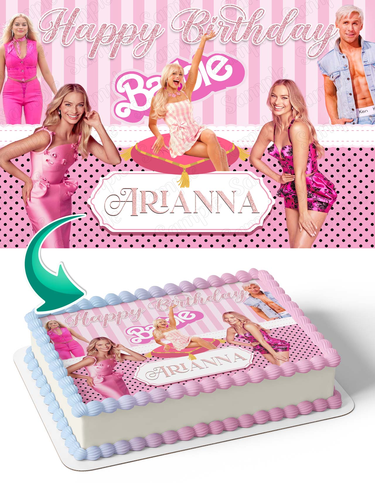 Barbie Margot Ken Movie Pink Edible Cake Topper