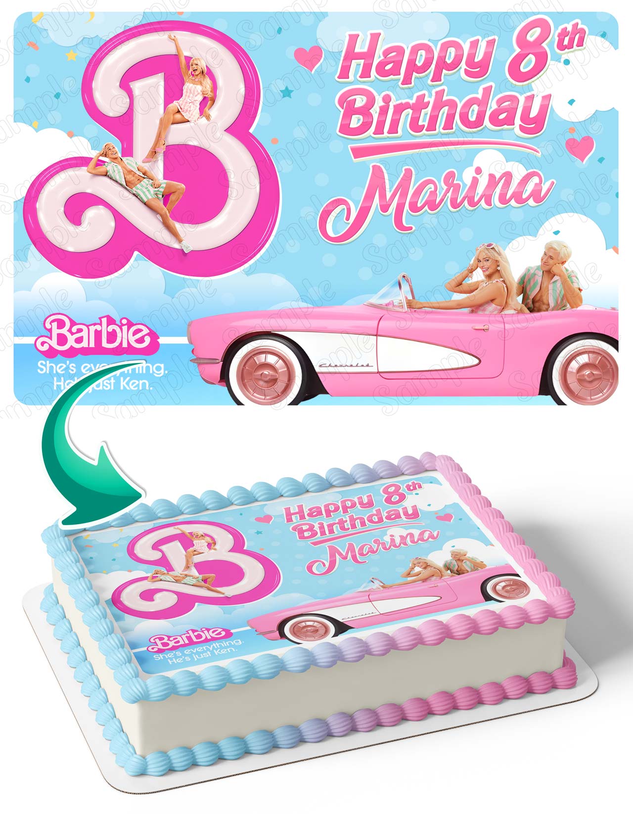 Barbie Movie Themed Edible Cake Topper