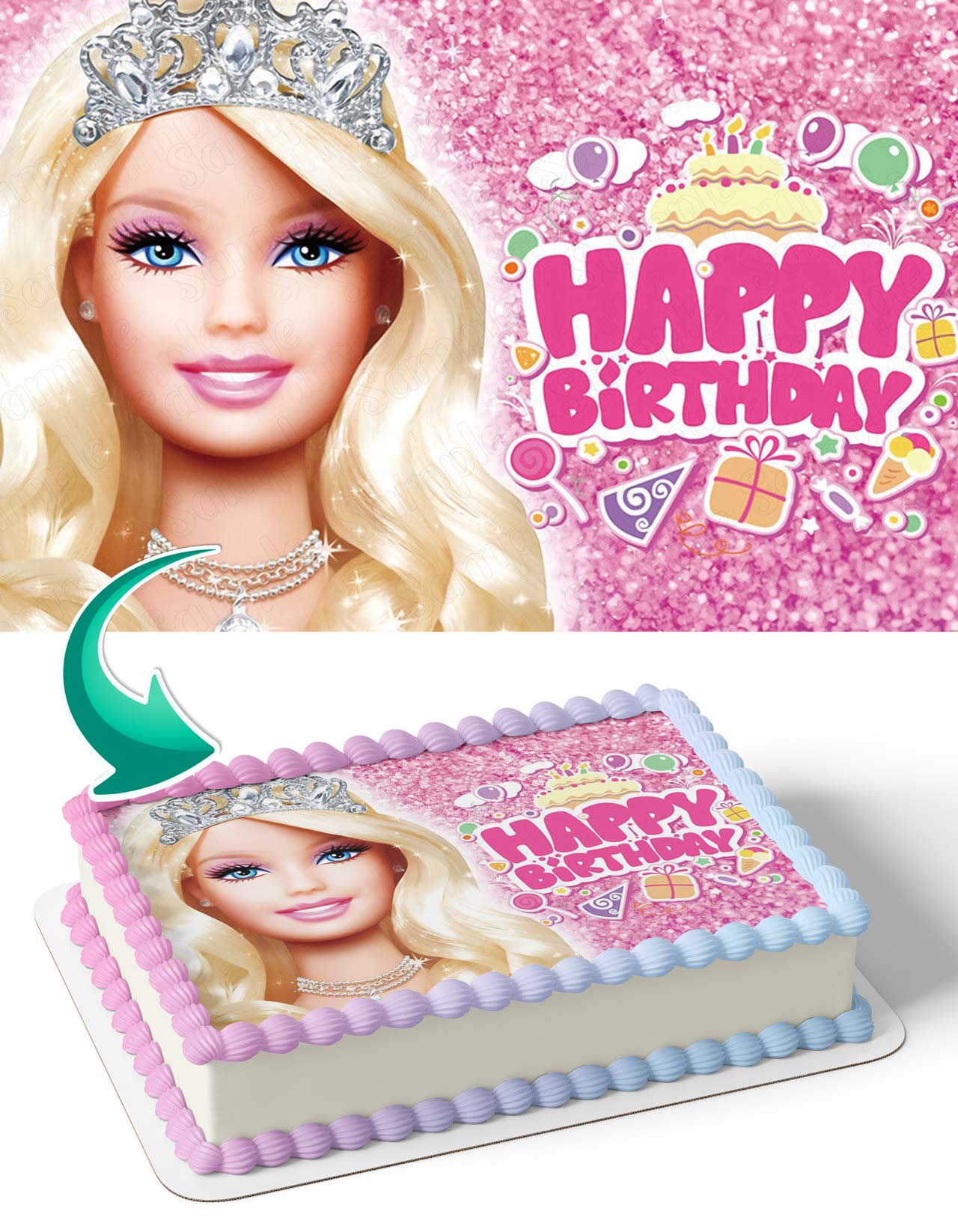 Barbie Princess Pink Glitter Edible Cake Topper