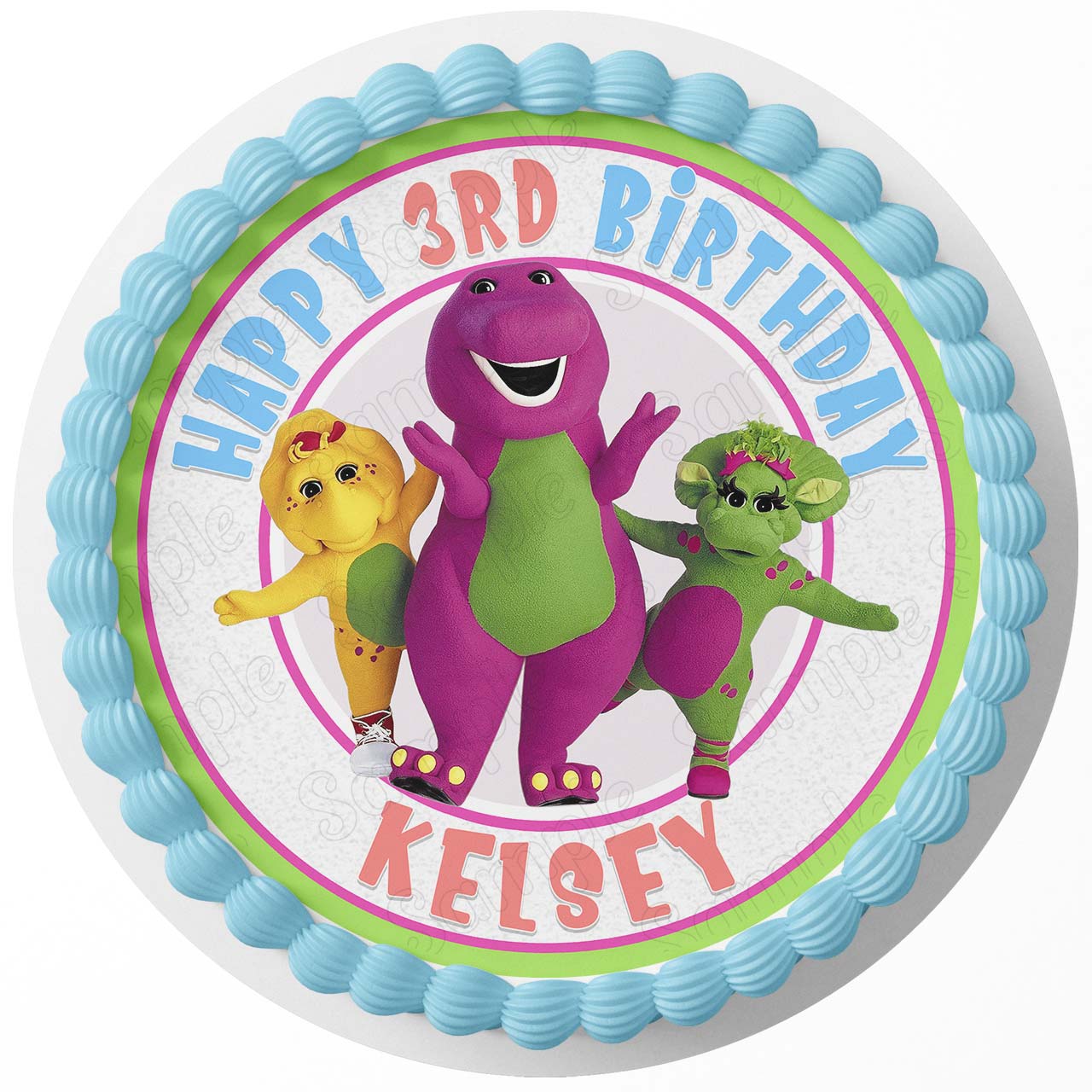 Purple Barney Dinno Friends Round – Icing Sheet Birthday - Personalized Edible Cake Topper | Custom Icing Sheet | Birthday Cake Decoration