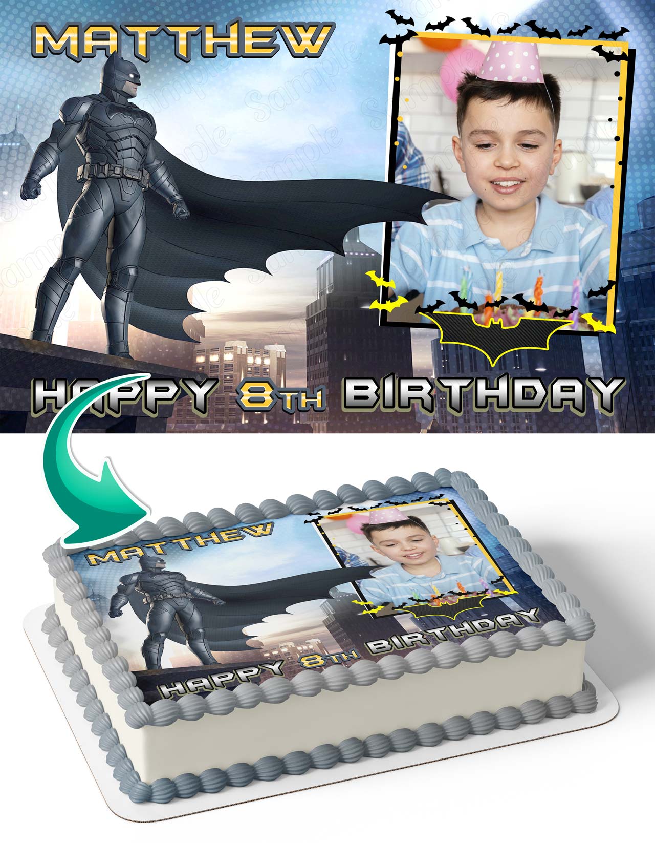 BatBoy Darknight Batiman Photo Frame – Birthday Image - Personalized Edible Cake Topper | Custom Icing Sheet | Birthday Cake Decoration