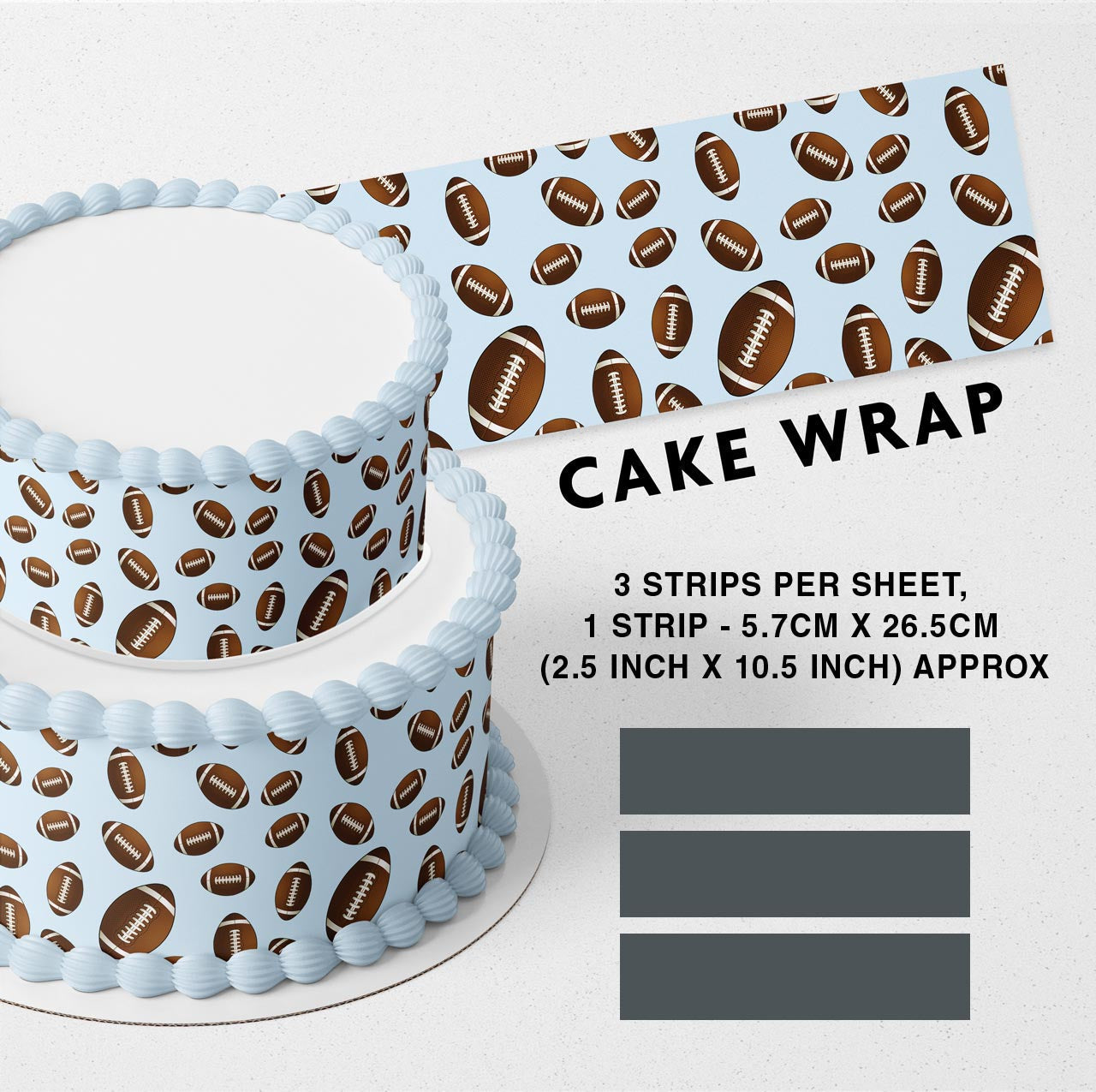 American Football Pattern Strips Edible Icing Printed Cake Wrap Strips Topper Ribbon Border image 0