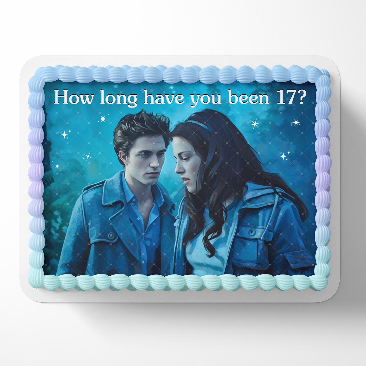 The Twilight Saga How Long Have You Been 17 Meme Bella Swan and Edward Cullen Edible Cake Topper