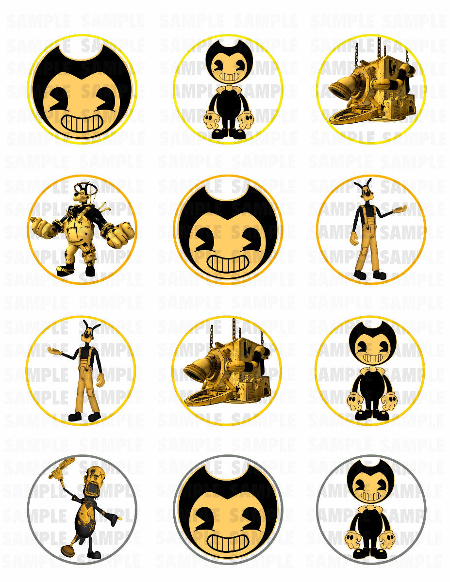 Bendy and the Ink Machine Edible Cupcake Toppers – Round Icing Sh - Edible Cake Topper | Icing Sheet | Birthday Cake Decoration
