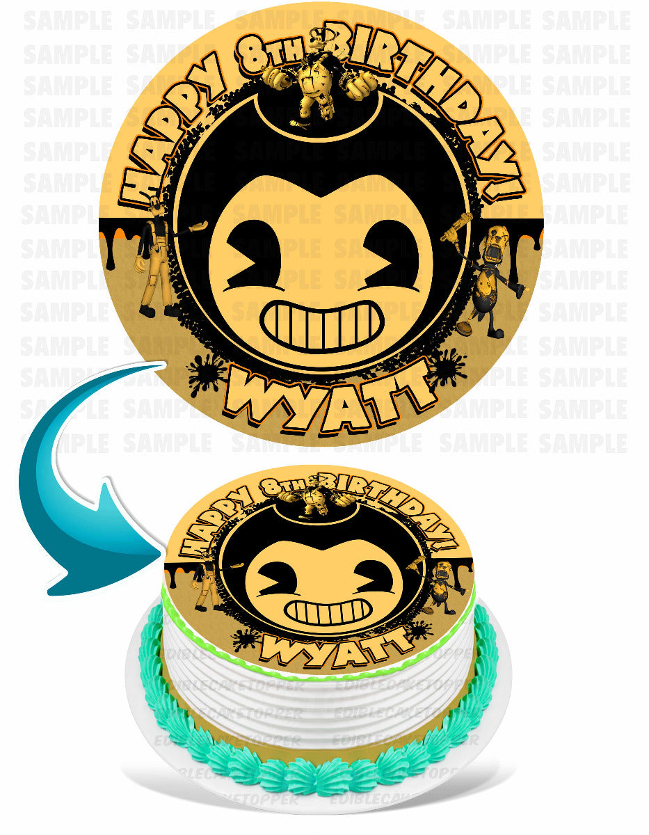 Bendy Kids Fun Game Machine Round – Icing Sheet Birthday - Personalized Edible Cake Topper | Custom Icing Sheet | Birthday Cake Decoration