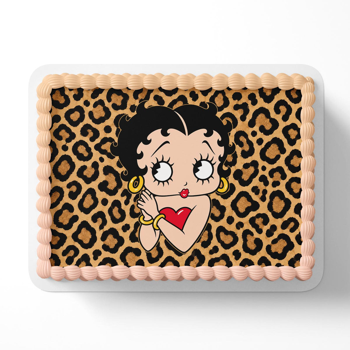 Betty Boop Leopard Print Heart Birthday Cake Topper – Happy Birthday Edible Cake Image – Personalized Icing Sheet for Cakes