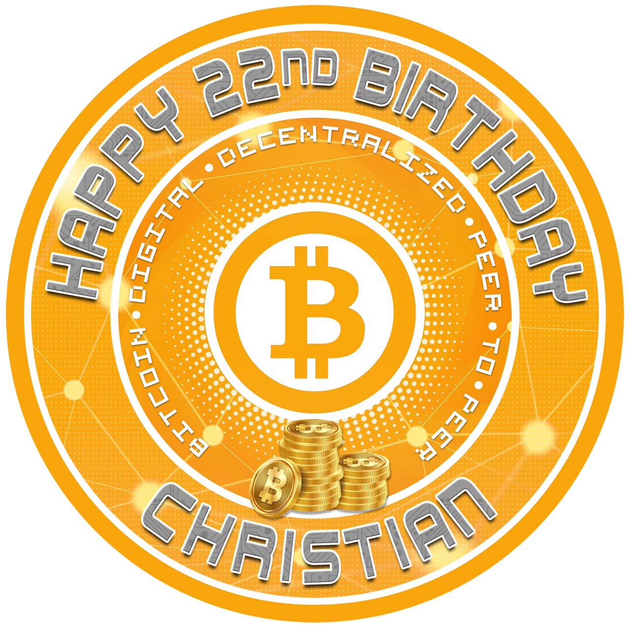 BitCoin Crypto Money Cryptocurrency Round – Icing Sheet Birthday - Personalized Edible Cake Topper | Custom Icing Sheet | Birthday Cake Decoration