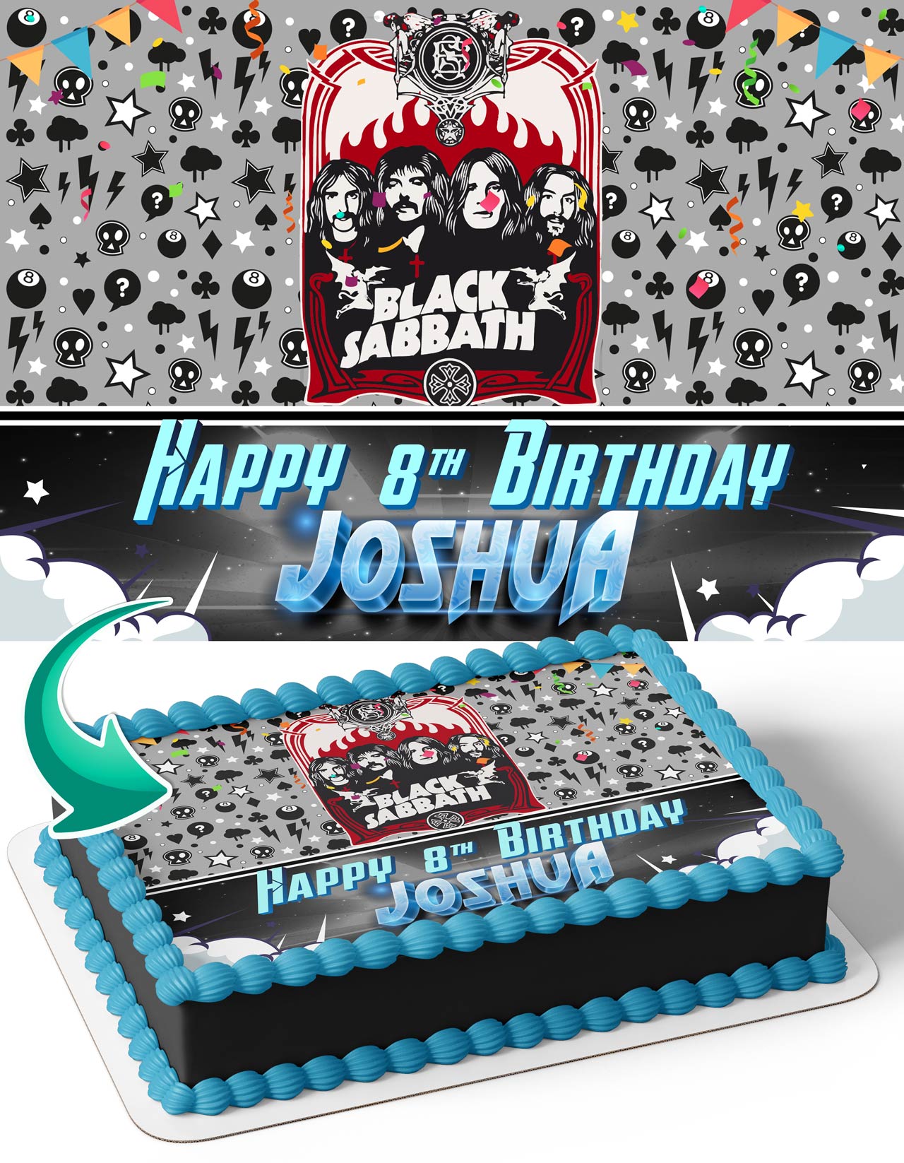 Black Sabbath Rock Band Edible Cake Topper