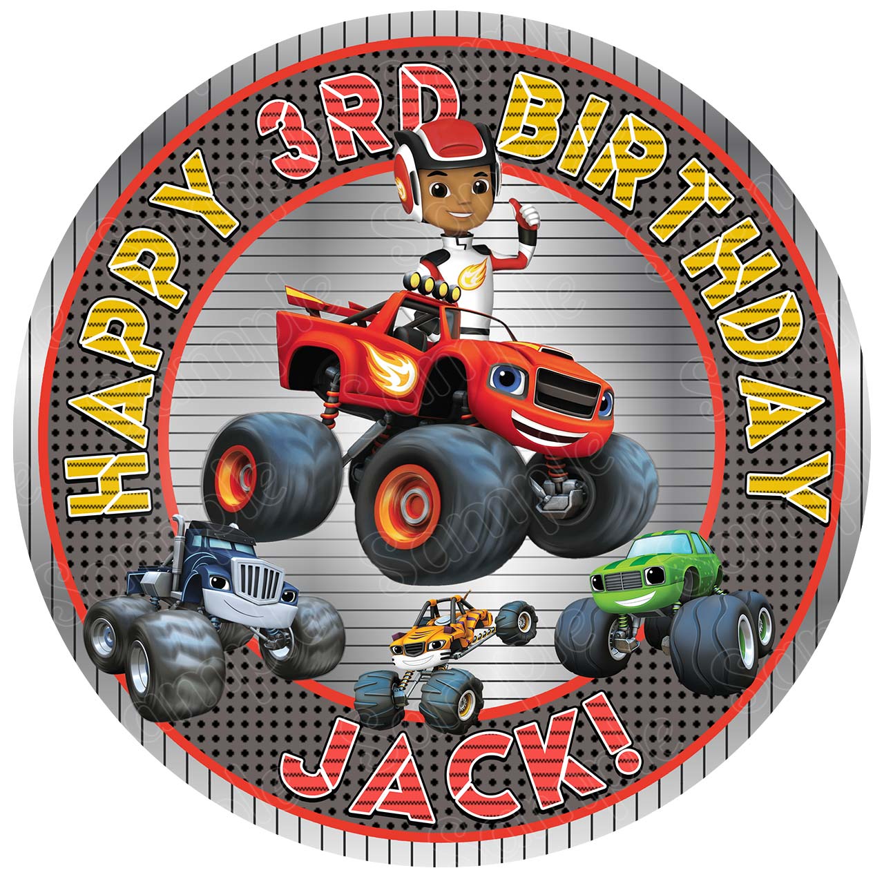 Blaze Monster Machines Kids Racing Cars Fun Round – Icing Sheet B - Personalized Edible Cake Topper | Custom Icing Sheet | Birthday Cake Decoration