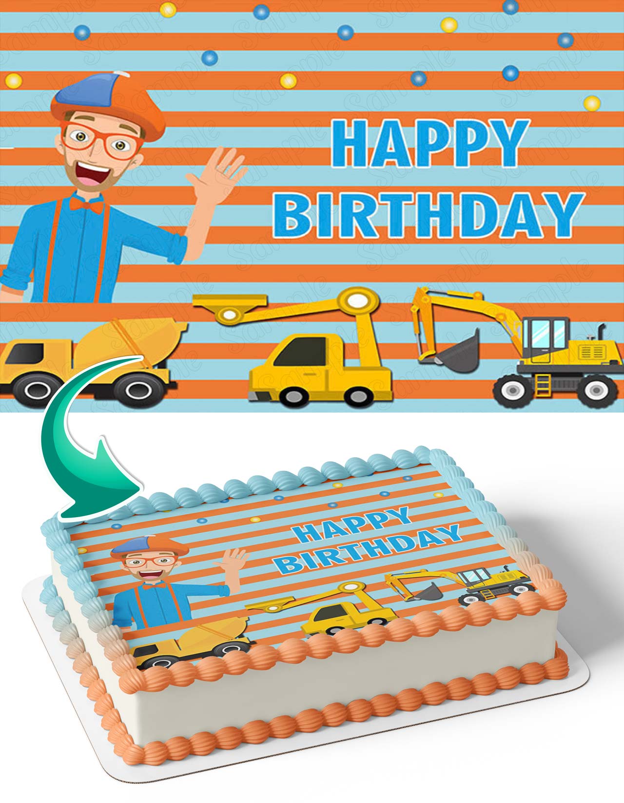 Blippi Construction Vehicles Kids Edible Cake Topper
