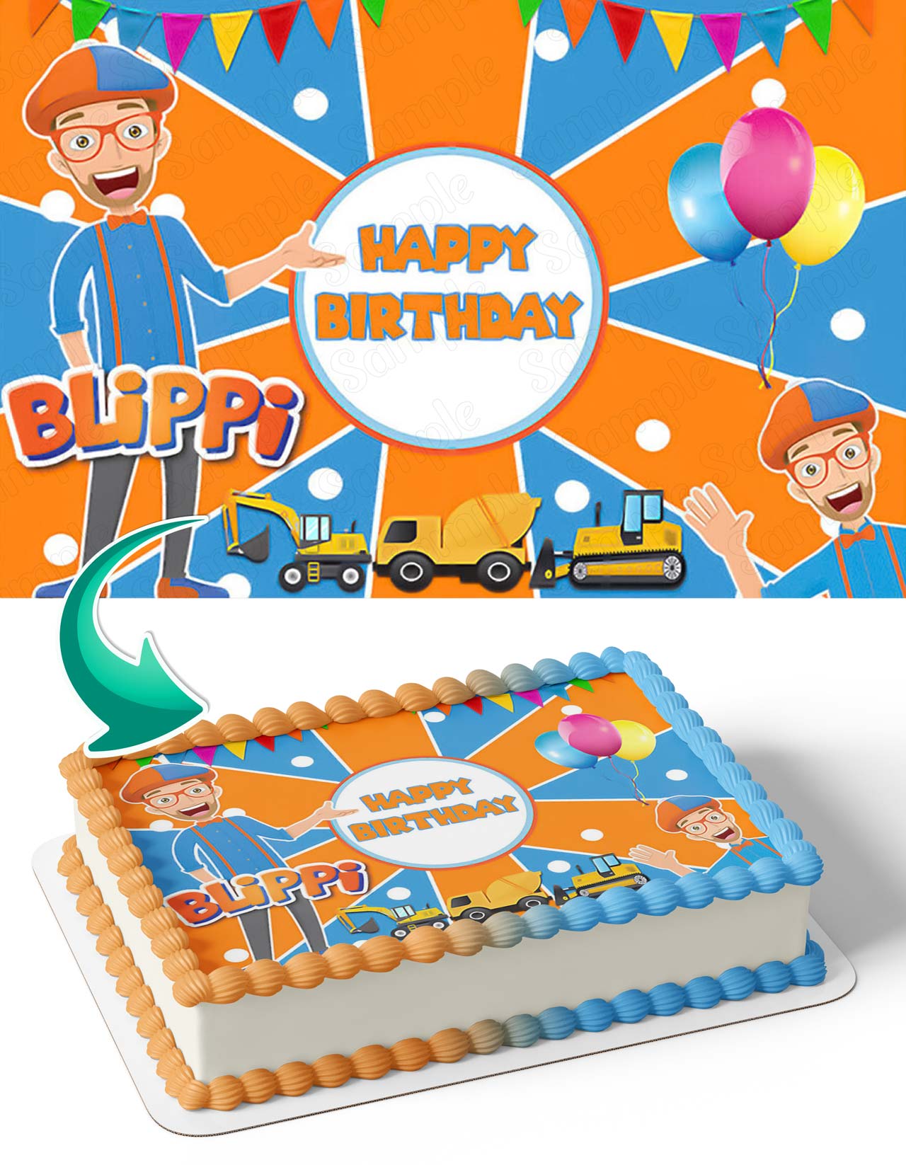 Blippi Construction Vehicles Kids BO Edible Cake Topper