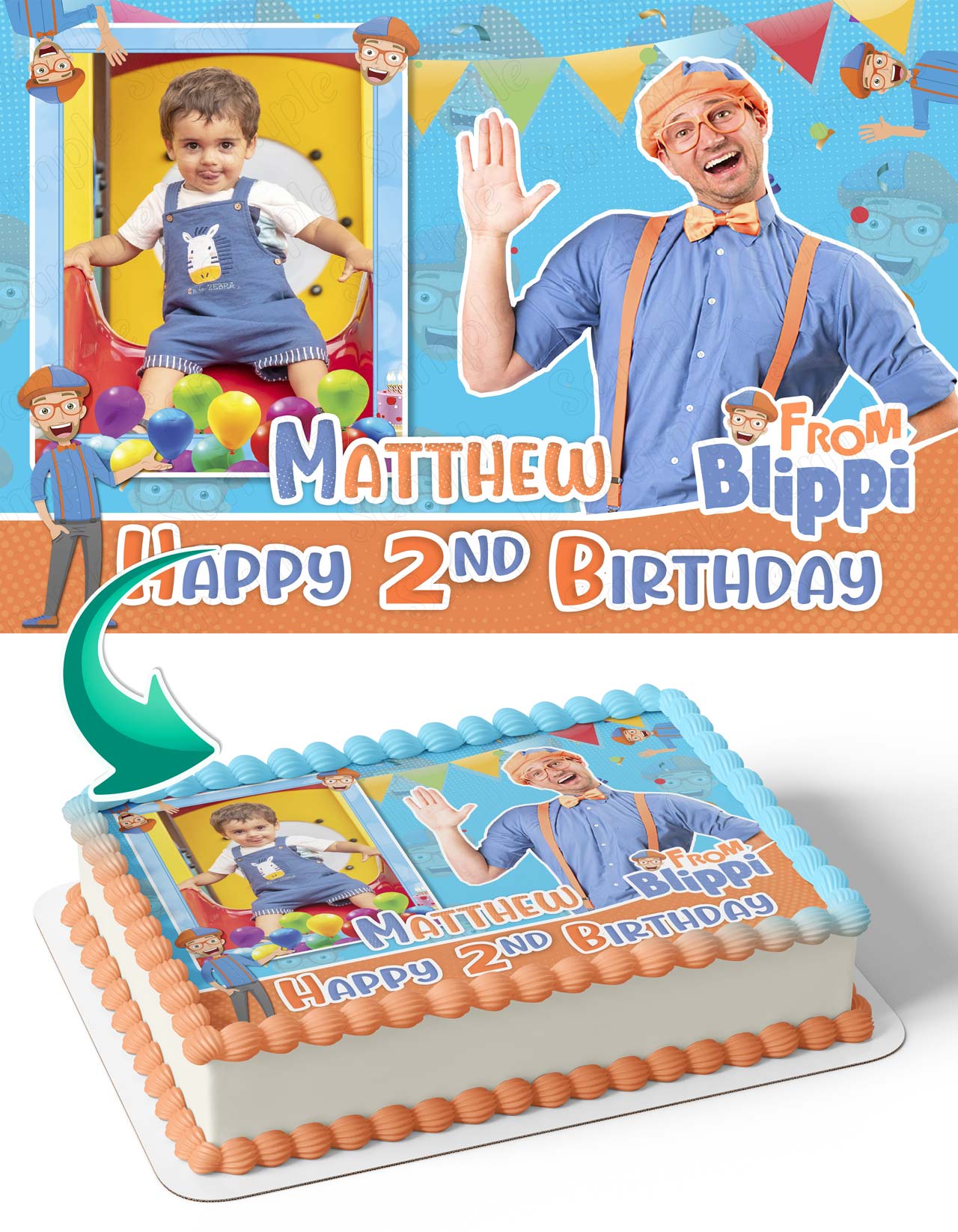 Blip Blip Pi Photo Frame – Birthday Image - Personalized Edible Cake Topper | Custom Icing Sheet | Birthday Cake Decoration | Photo Cake Image