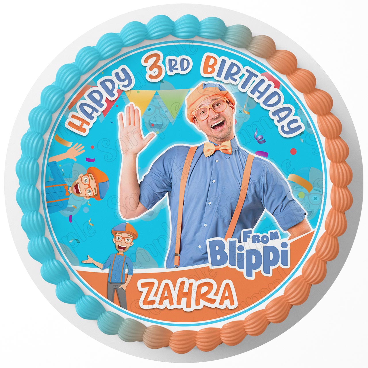 Blipphi Kids Orange Fun Boys Girls Round – Icing Sheet Birthday - Personalized Edible Cake Topper | Custom Icing Sheet | Birthday Cake Decoration